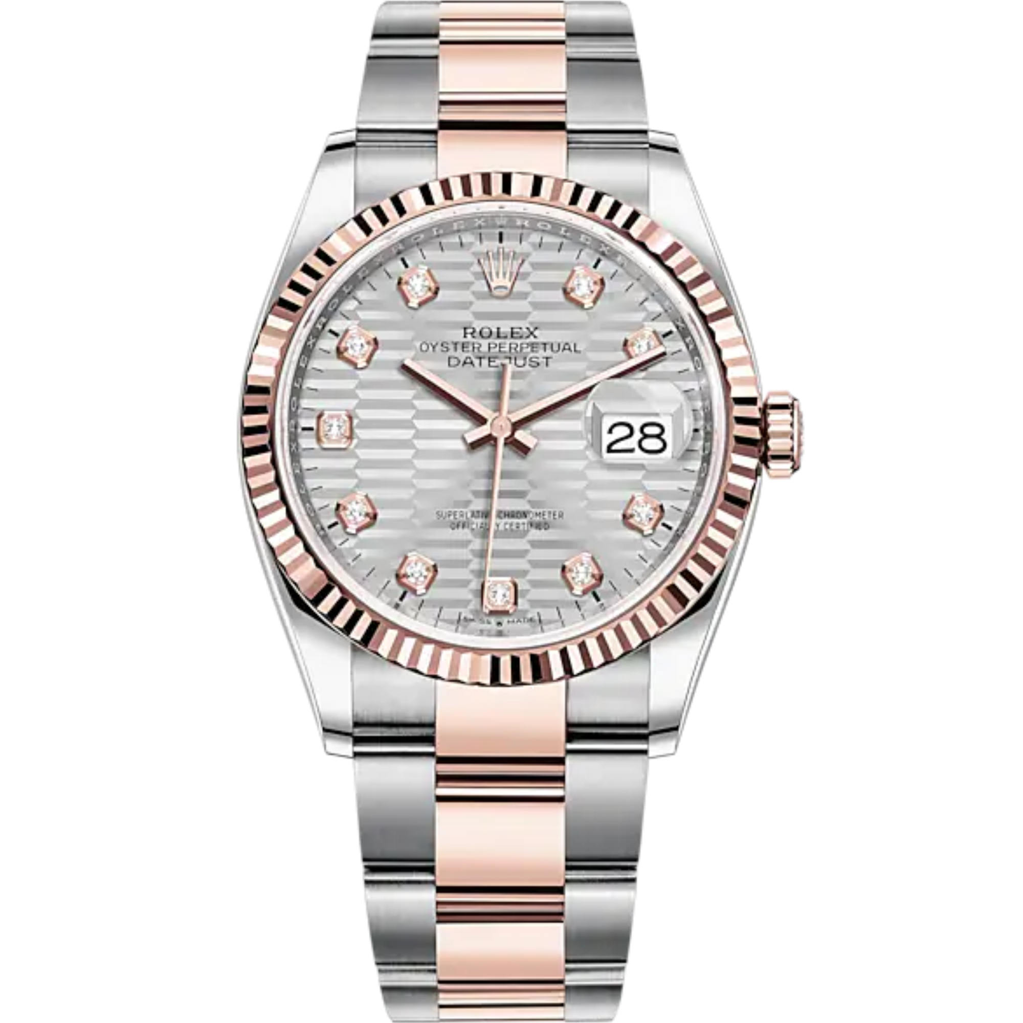 Datejust 36 36mm Oystersteel Everose Gold Oyster Bracelet Silver Fluted-Motif Diamond-set Dial Fluted Bezel - Rolex