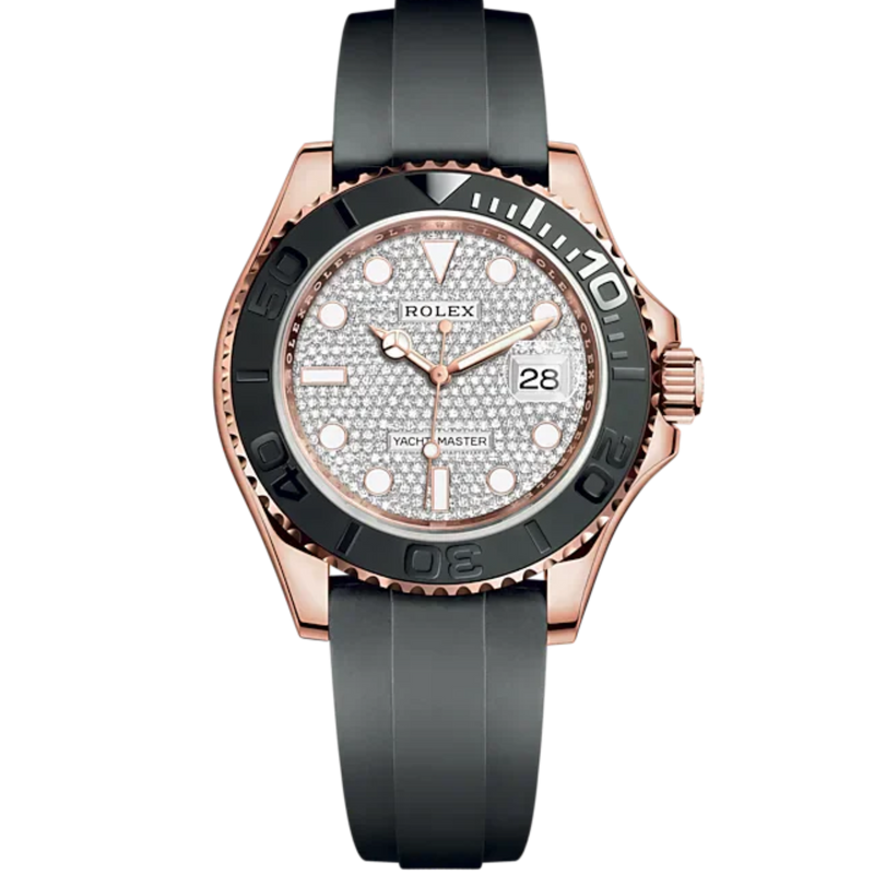 Yacht-Master 40 40mm Oysterflex Bracelet and 18 CT Everose Gold with Diamond-Pave Dial Bidirectional Rotatable Bezel - Rolex