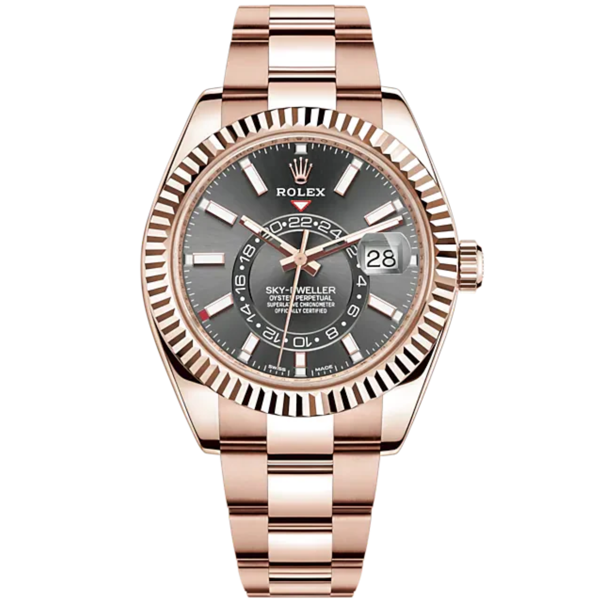 Sky-Dweller 42mm Oyster Bracelet and 18 CT Everose Gold with Slate Dial Fluted Bezel - Rolex