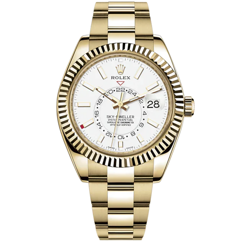 Sky-Dweller 42mm Oyster Bracelet and 18 CT Yellow Gold with Intense White DIal Fluted Bezel - Rolex