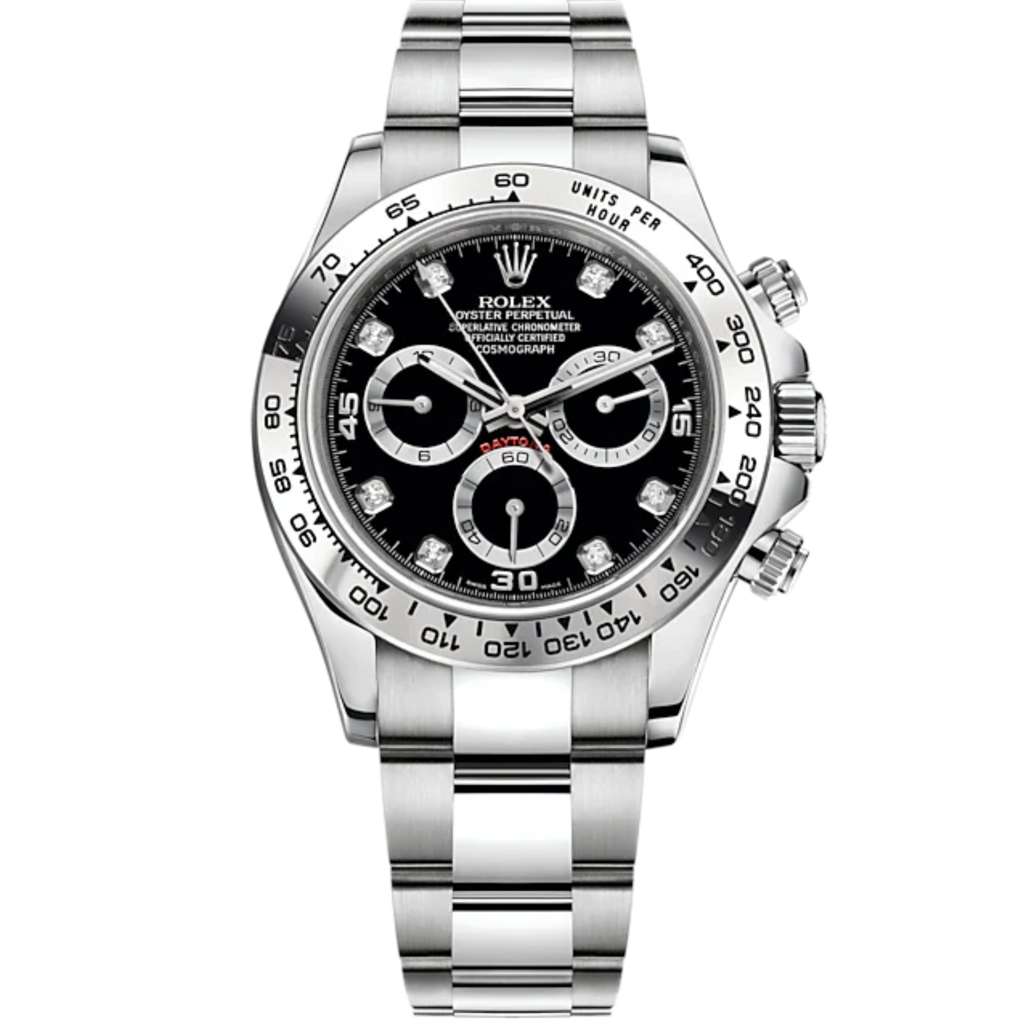 Cosmograph Daytona 40MM Oyster Bracelet Black Diamond-Set Dial 18 CT White Gold Bezel With Engraved Tachymetric Scale - Rolex