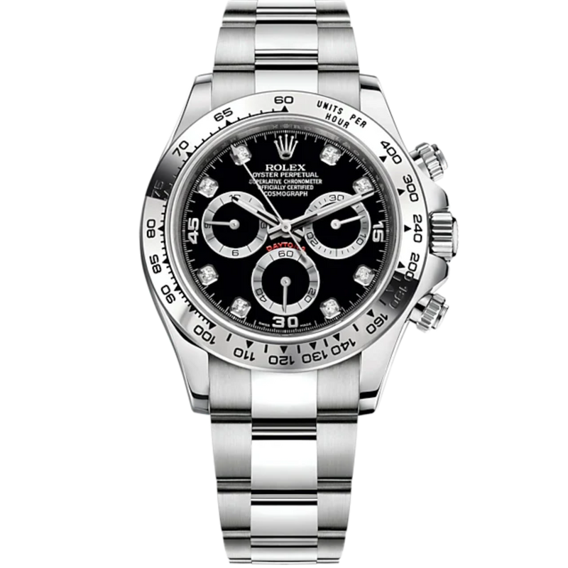 Cosmograph Daytona 40MM Oyster Bracelet Black Diamond-Set Dial 18 CT White Gold Bezel With Engraved Tachymetric Scale - Rolex