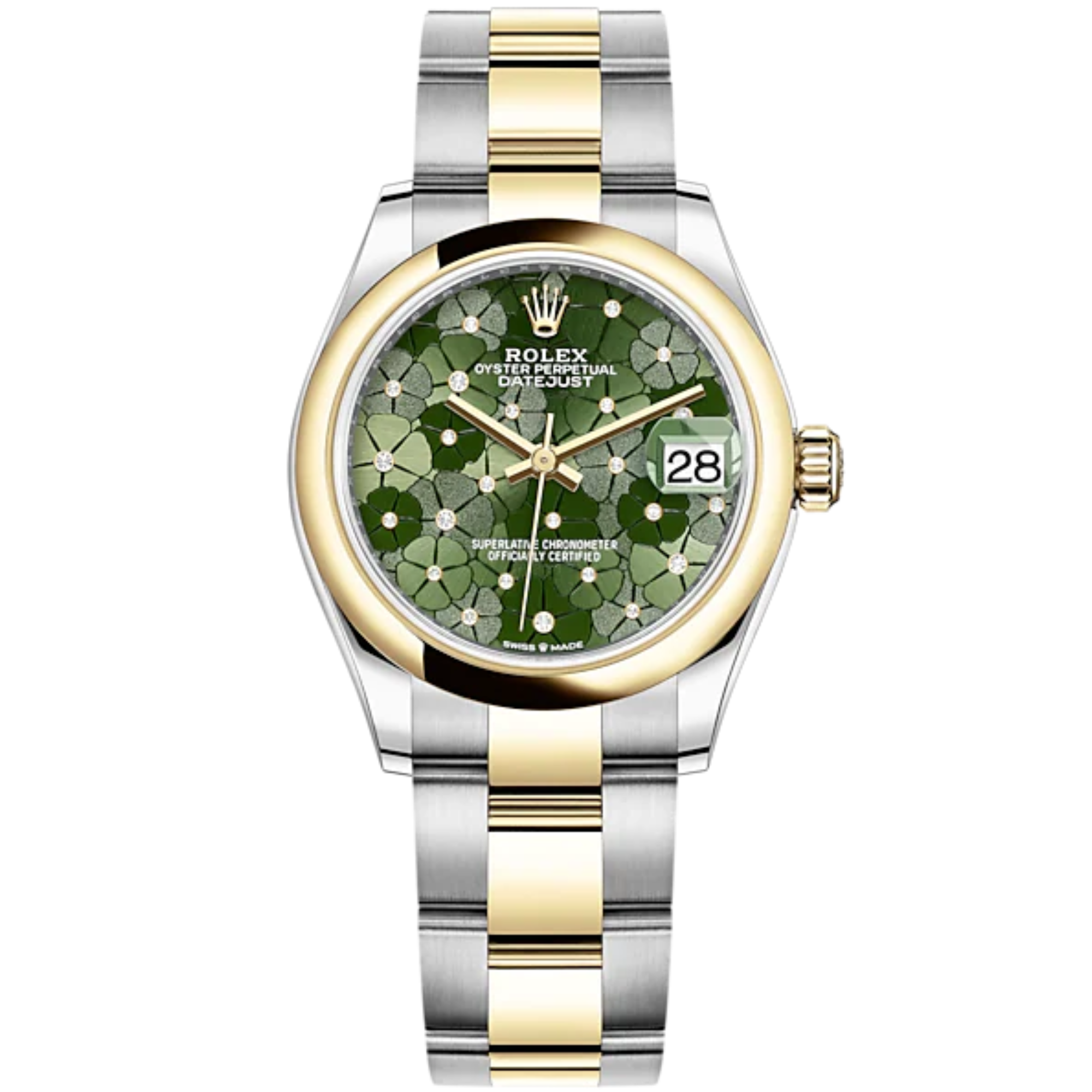 Datejust 31 31mm Oyster Bracelet Oystersteel and Yellow Gold with Olive-Green Floral-Motif Diamond Set Dial Yellow Gold Bezel - Rolex