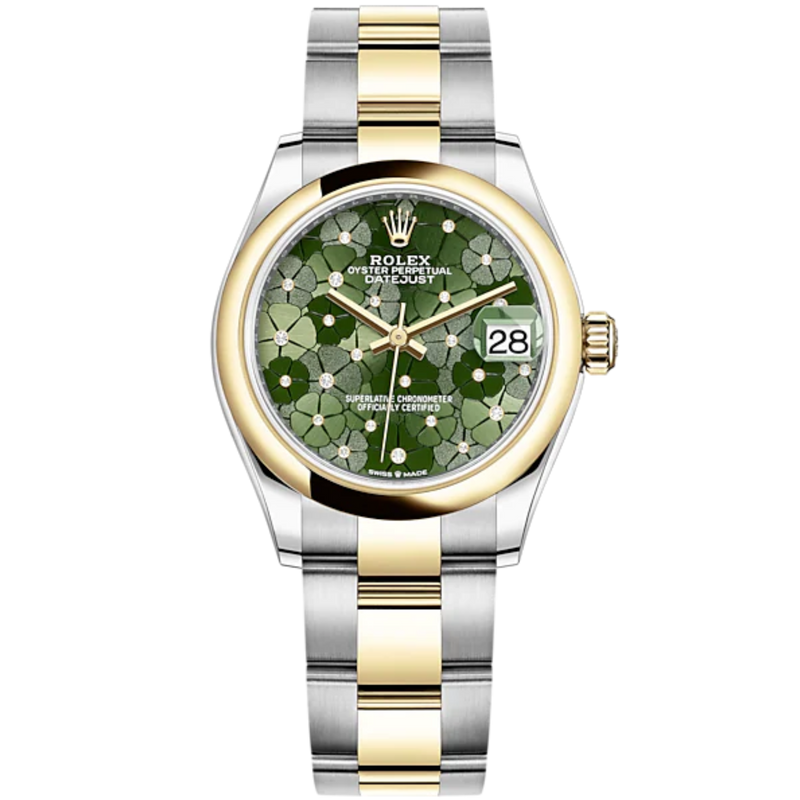 Datejust 31 31mm Oyster Bracelet Oystersteel and Yellow Gold with Olive-Green Floral-Motif Diamond Set Dial Yellow Gold Bezel - Rolex