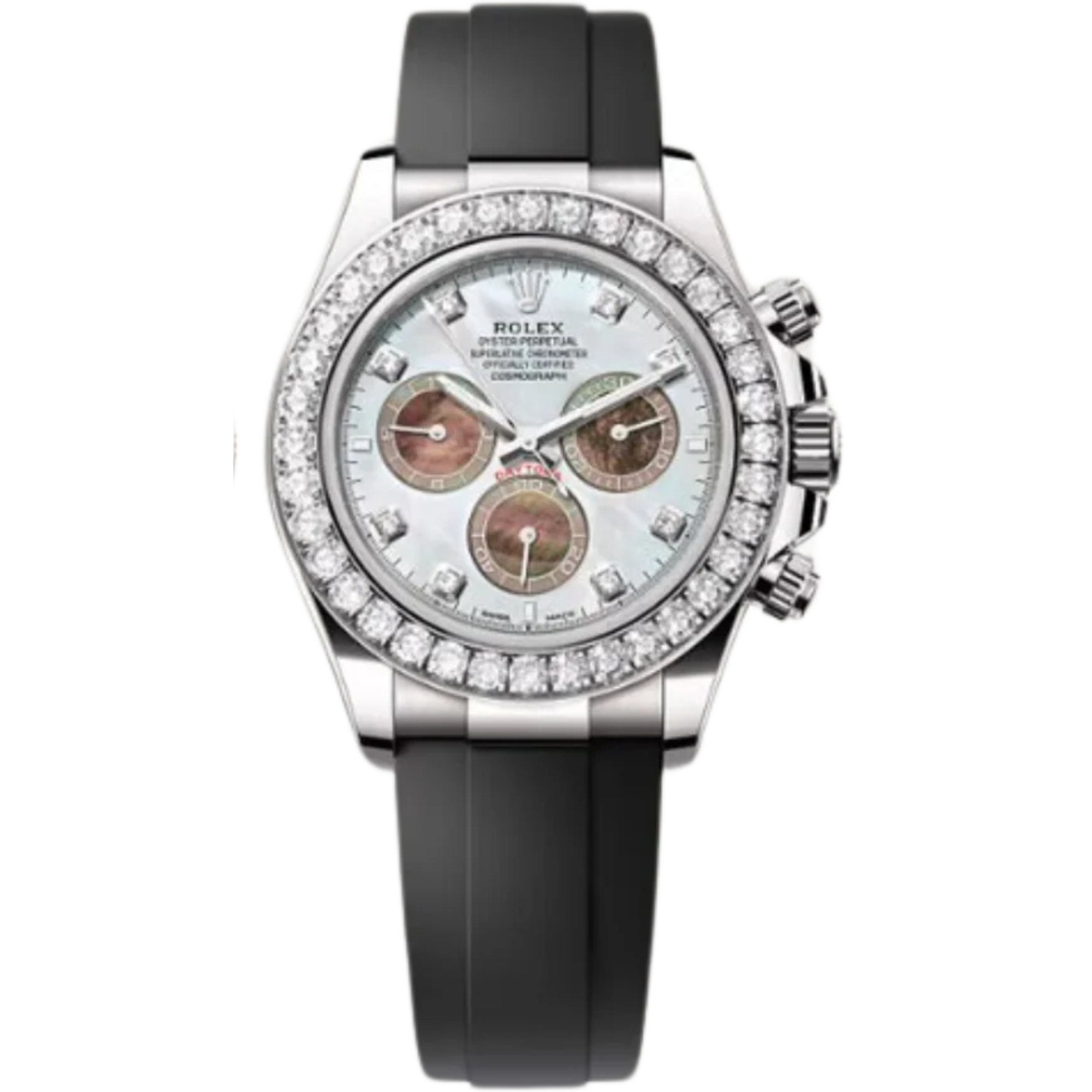 Rolex Daytona Ref. 126589RBR White Gold Case White Mother of Pearl Dial with Diamonds and Diamond-Set Bezel in Oysterflex - Rolex