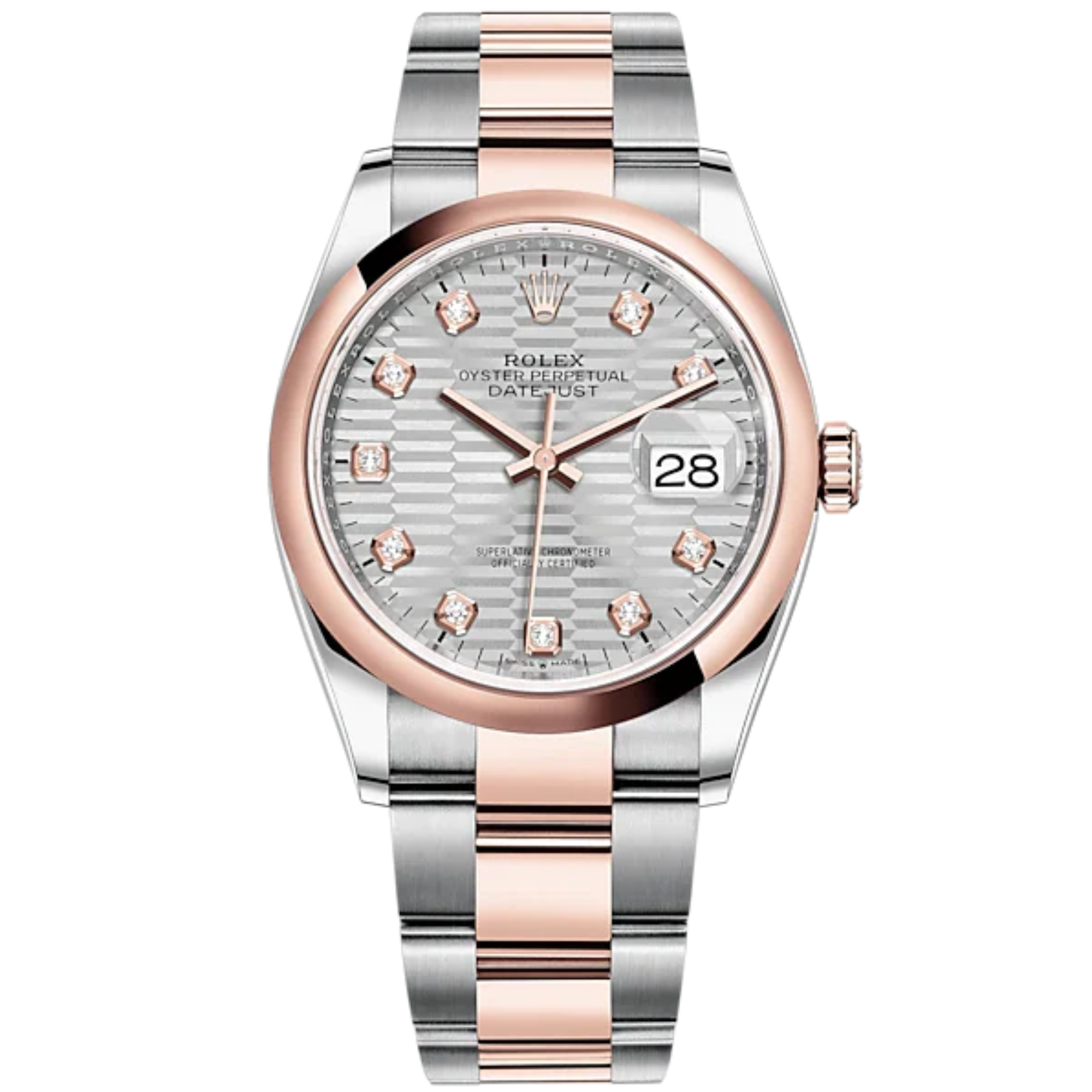 Datejust 36 36mm Oystersteel Everose Gold Oyster Bracelet Silver Fluted-Motif Diamond-set Dial Domed Bezel - Rolex