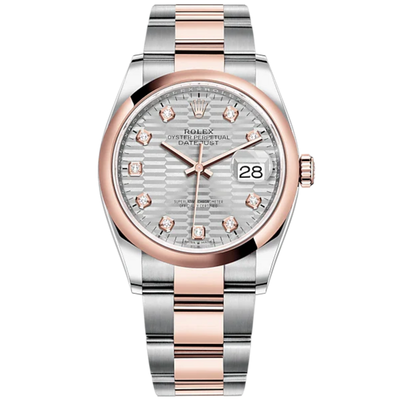 Datejust 36 36mm Oystersteel Everose Gold Oyster Bracelet Silver Fluted-Motif Diamond-set Dial Domed Bezel - Rolex