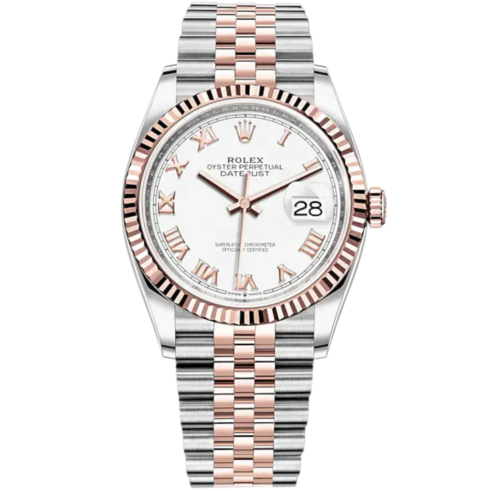 Datejust 36 36mm Oystersteel and Everose Gold Jubilee Bracelet White Dial Fluted Bezel - Rolex