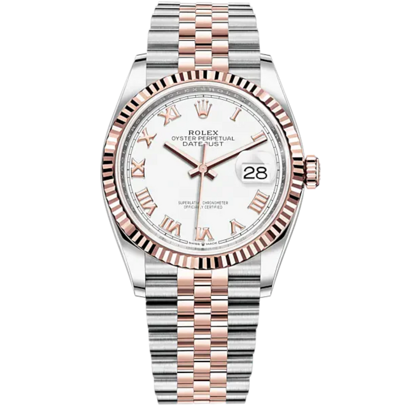 Datejust 36 36mm Oystersteel and Everose Gold Jubilee Bracelet White Dial Fluted Bezel - Rolex