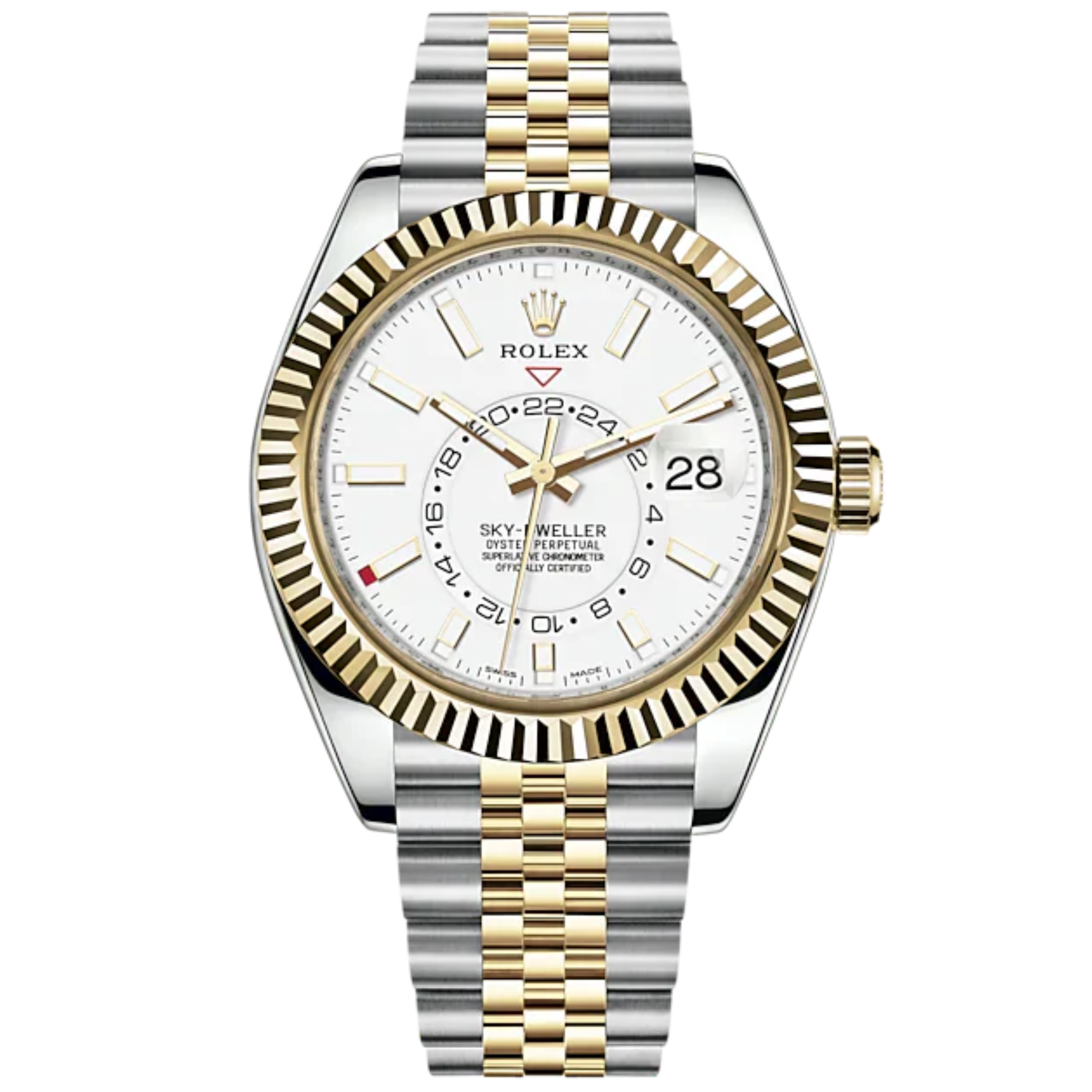 Sky-Dweller 42mm Jubilee Bracelet Oystersteel and Yellow Gold with Intense White Dial Fluted Bezel - Rolex