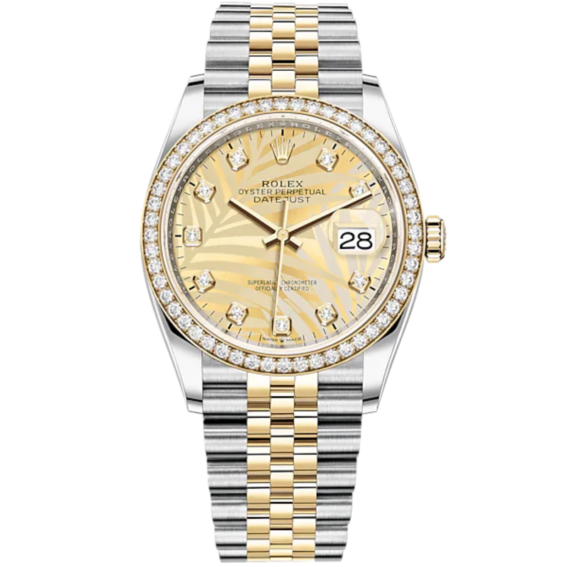 Datejust 36 36mm Oystersteel and Yellow Gold Jubilee Bracelet Golden Palm-Motif Diamond-set Dial Diamond-set Bezel - Rolex