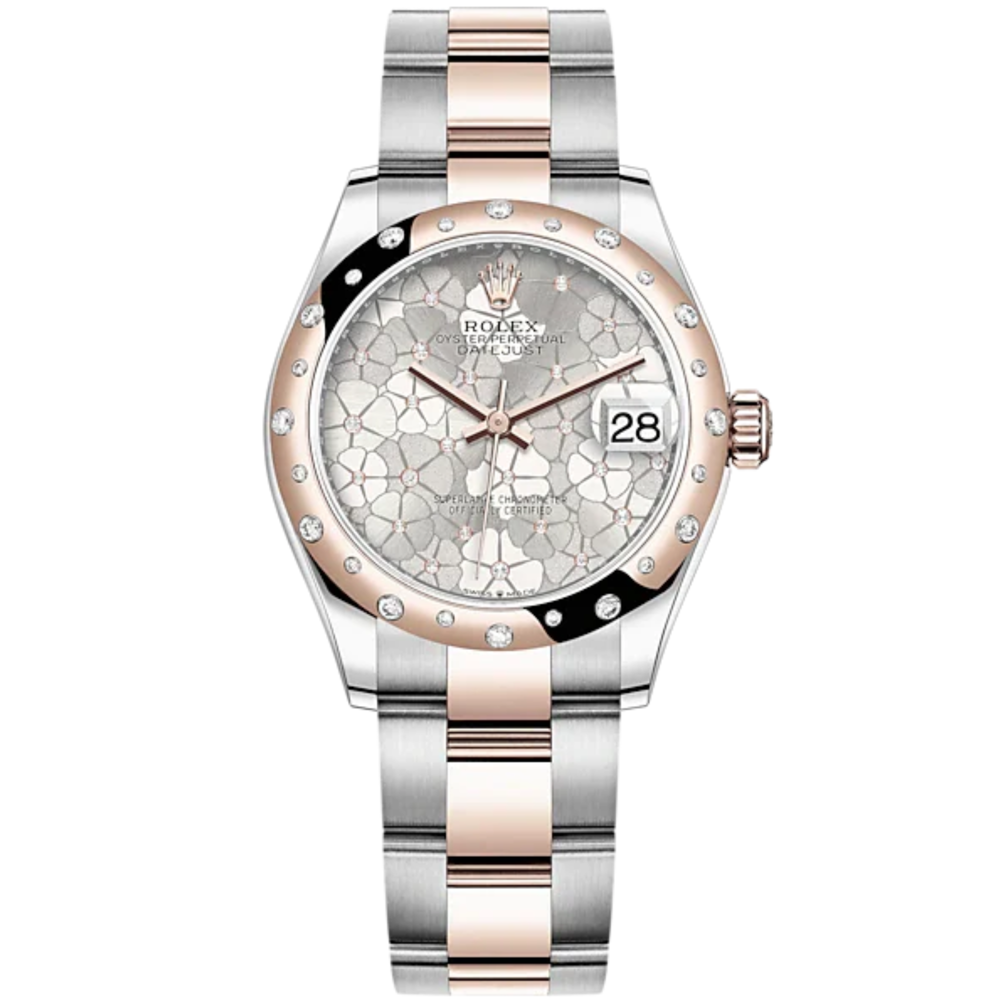 Datejust 31 31mm Oyster Bracelet Oystersteel and Everose Gold with Silver Floral-Motif Diamond-Set Dial Diamond-Set Bezel - Rolex