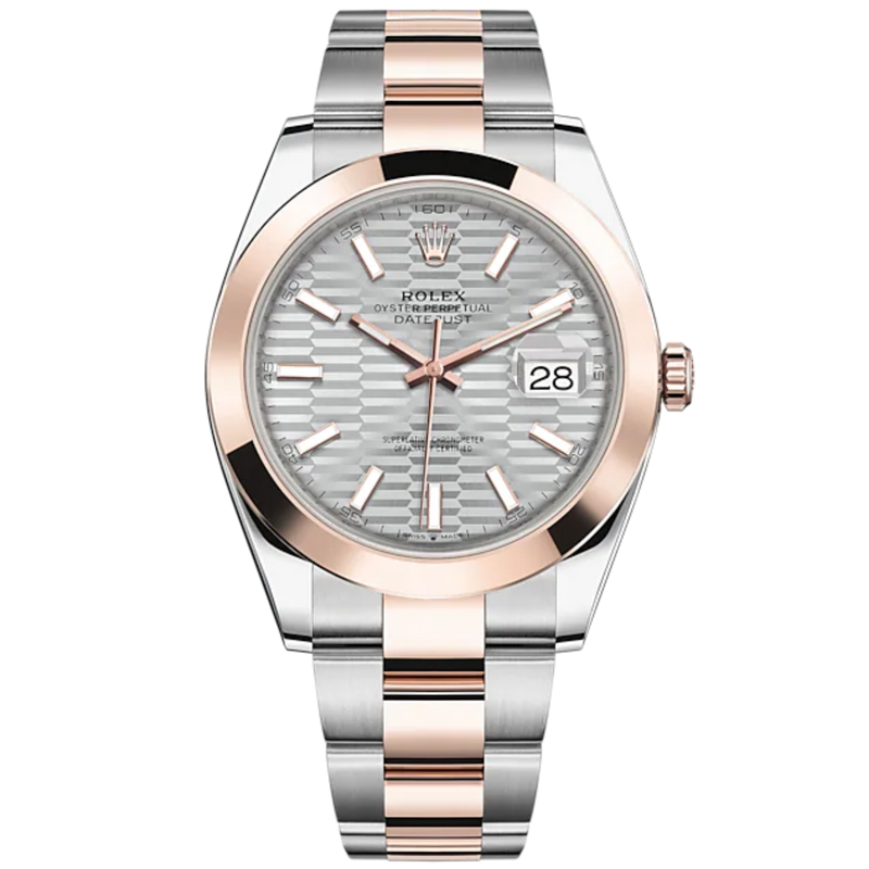Datejust 41 41mm Oyster Bracelet Oystersteel and Everose Gold with Silver Fluted-Motif Dial Everose Gold Bezel - Rolex