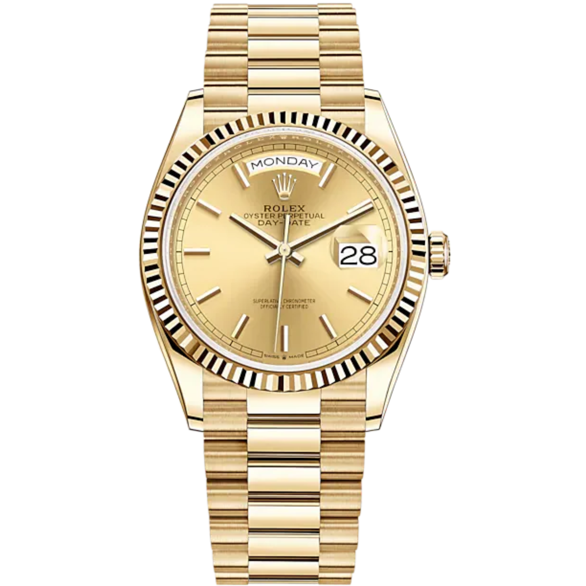 Day-Date 36 36mm President Bracelet and 18 KT Yellow Gold with Champagne-Colour Dial Fluted Bezel - Rolex