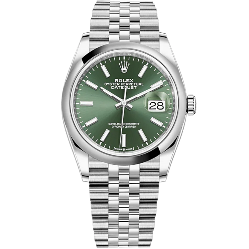 Datejust 36 36mm Oystersteel Jubilee Bracelet Mint Green Dial Domed Bezel - Rolex