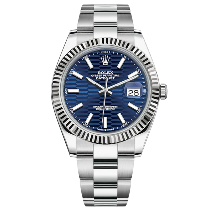 Datejust 41 41mm Oyster Bracelet and White Gold with Bright Blue Fluted-Motif Dial Fluted Bezel - Rolex