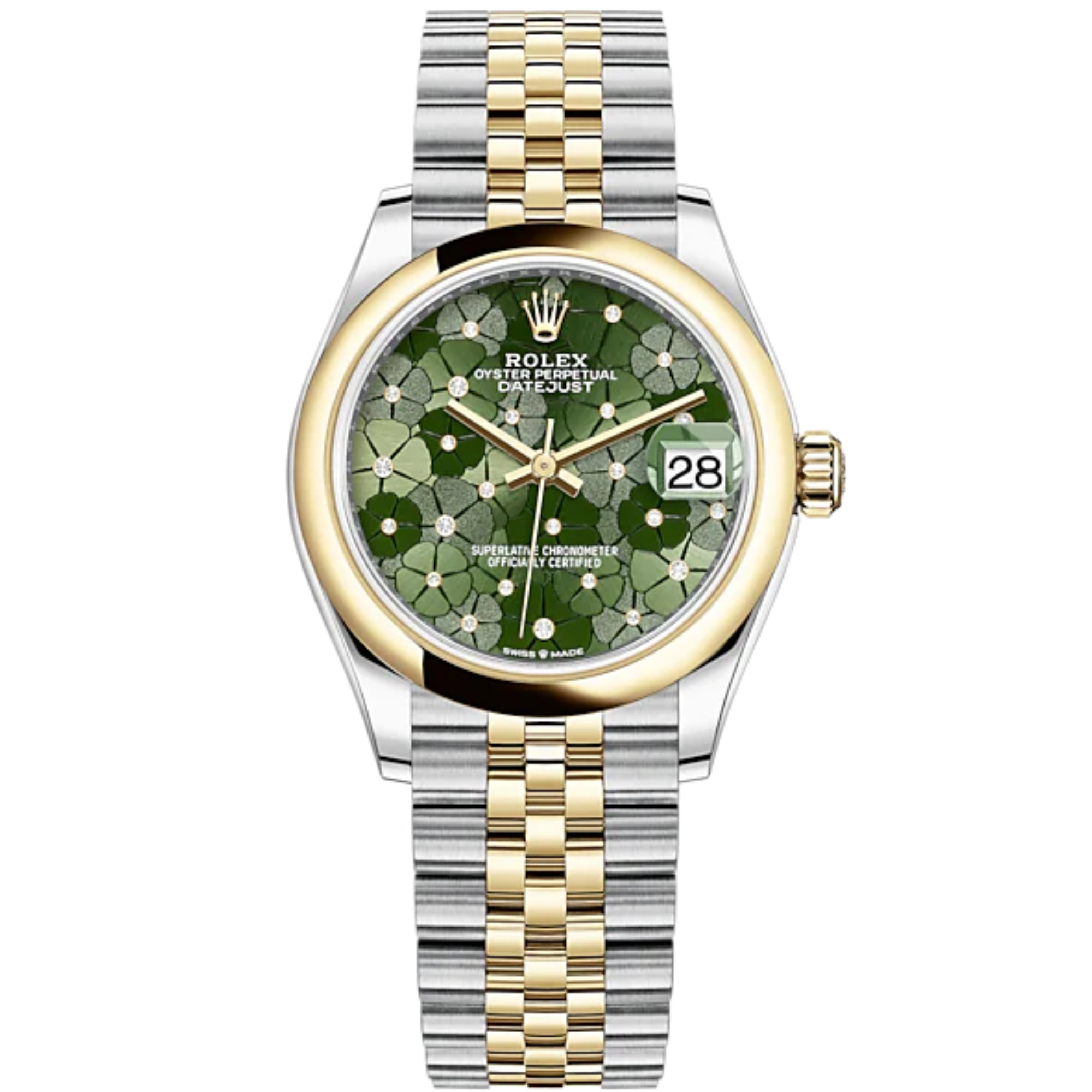 Datejust 31 31mm Jubilee Bracelet Oystersteel and Yellow Gold with Olive-Green Floral-Motif Diamond Set Dial Yellow Gold Bezel - Rolex