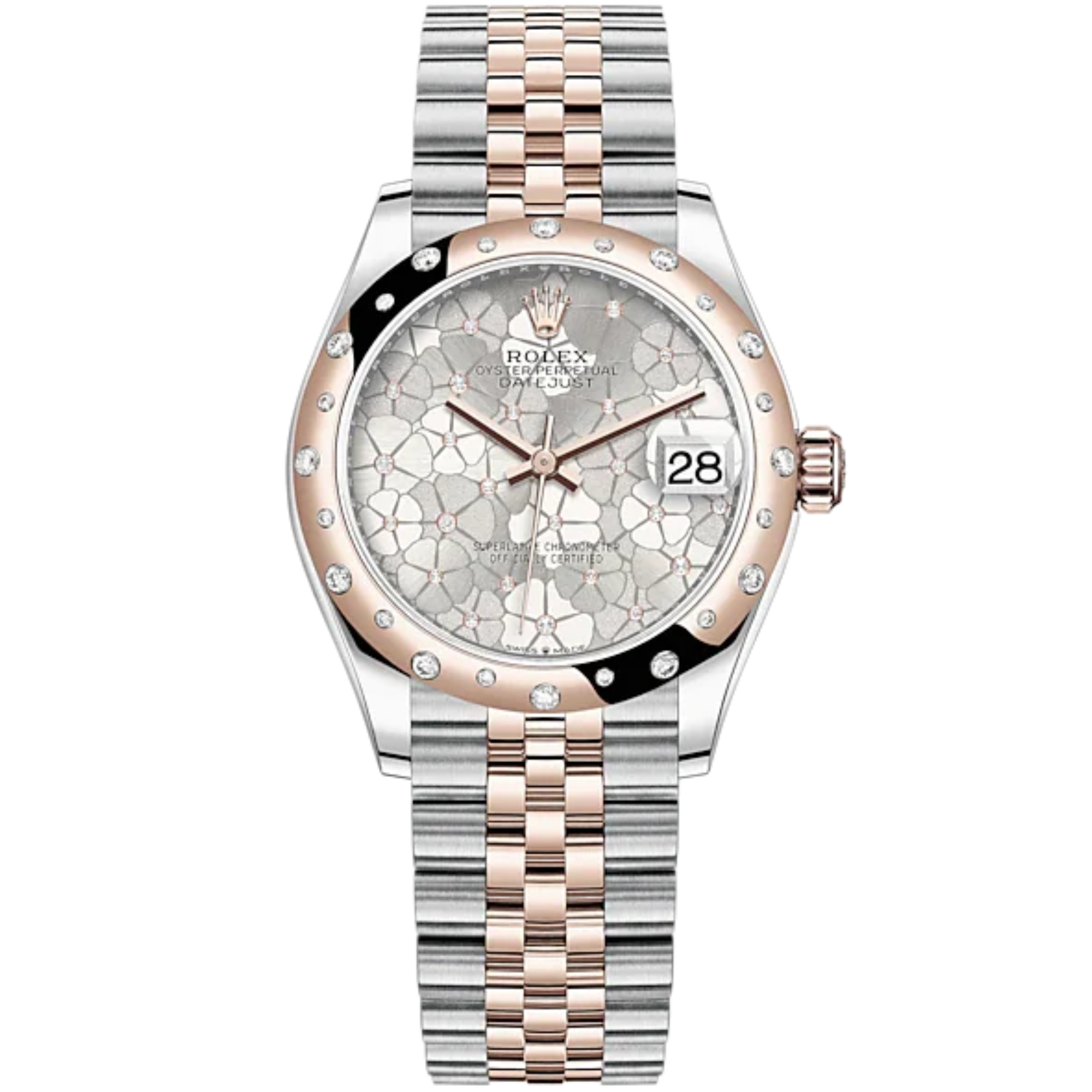 Datejust 31 31mm Jubilee Bracelet Oystersteel and Everose Gold with Silver Floral-Motif Diamond-Set Dial Diamond-Set Bezel - Rolex