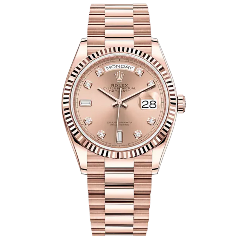 Day-Date 36 36mm President Bracelet and 18 KT Everose Gold with Rosé-Colour Dial Fluted Bezel - Rolex