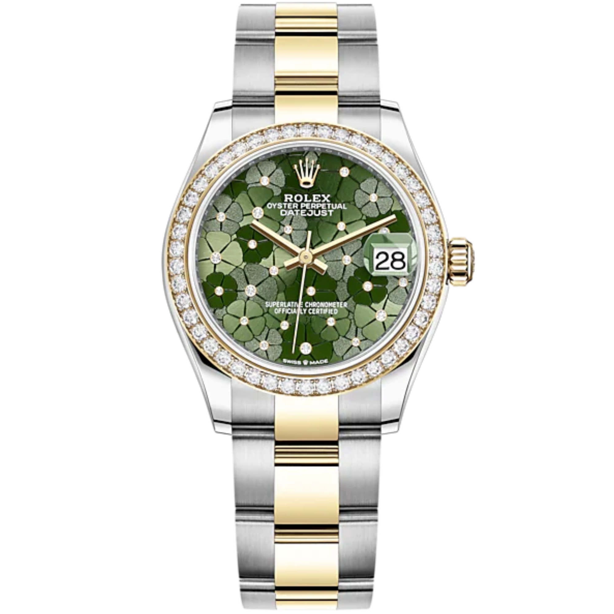 Datejust 31 31mm Oyster Bracelet Oystersteel and Yellow Gold with Olive-Green Floral-Motif Diamond-Set Dial Diamond-Set Bezel - Rolex