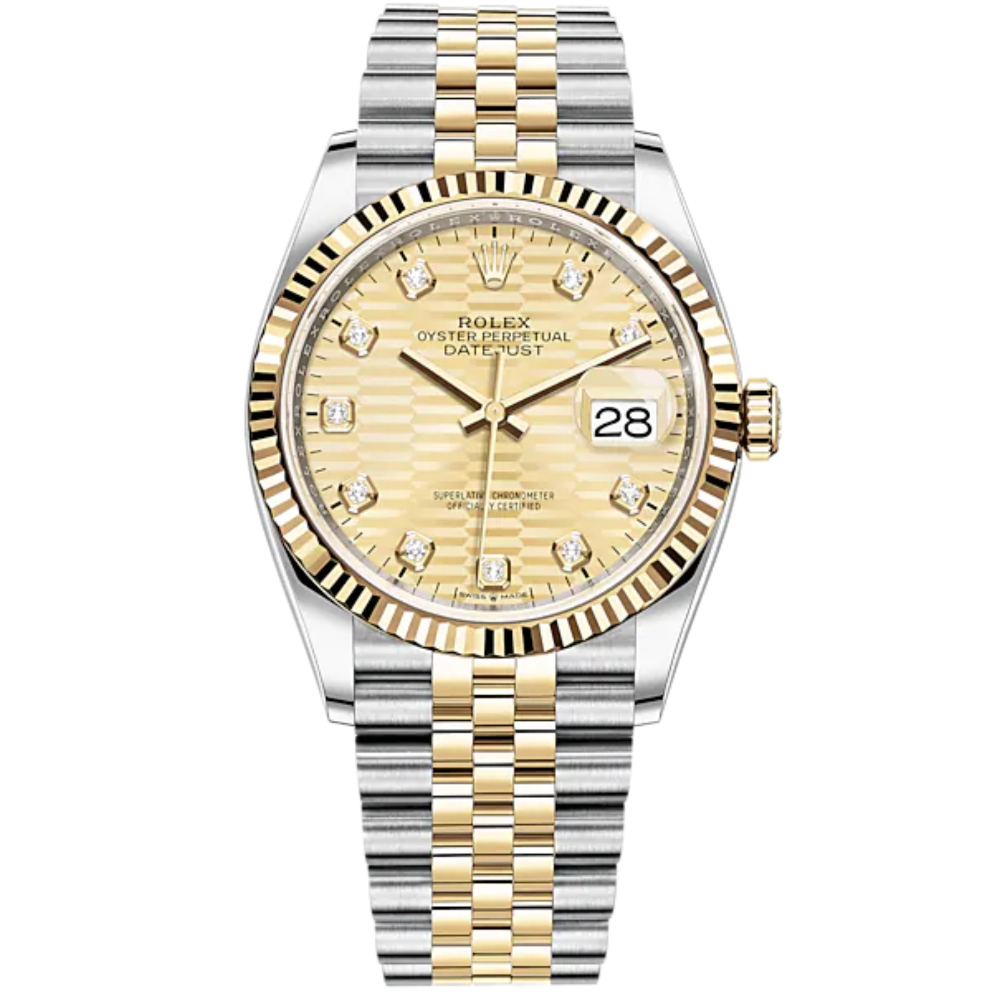 Datejust 36 36mm Oystersteel and Yellow Gold Jubilee Bracelet Golden Fluted-Motif Diamond-set Dial Fluted Bezel - Rolex