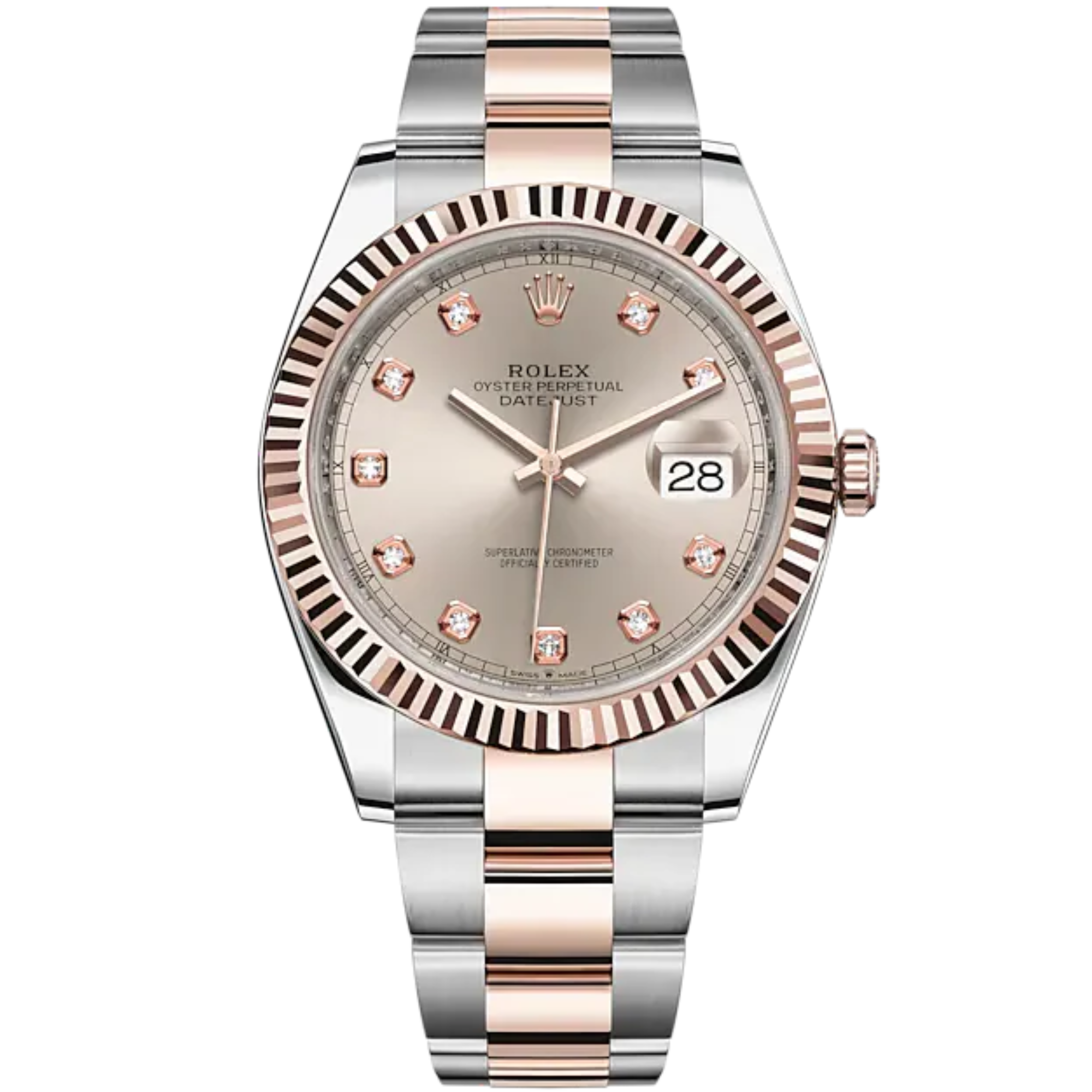 Datejust 41 41mm Oyster Bracelet Oystersteel and Everose Gold with Sundust Diamond-Set Dial Fluted Bezel - Rolex