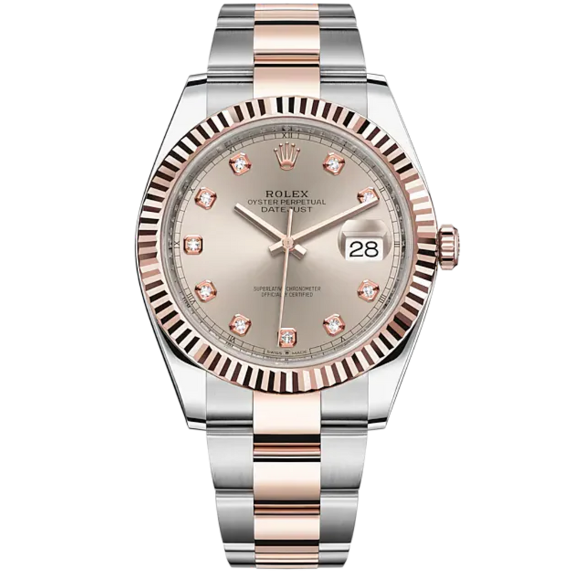 Datejust 41 41mm Oyster Bracelet Oystersteel and Everose Gold with Sundust Diamond-Set Dial Fluted Bezel - Rolex