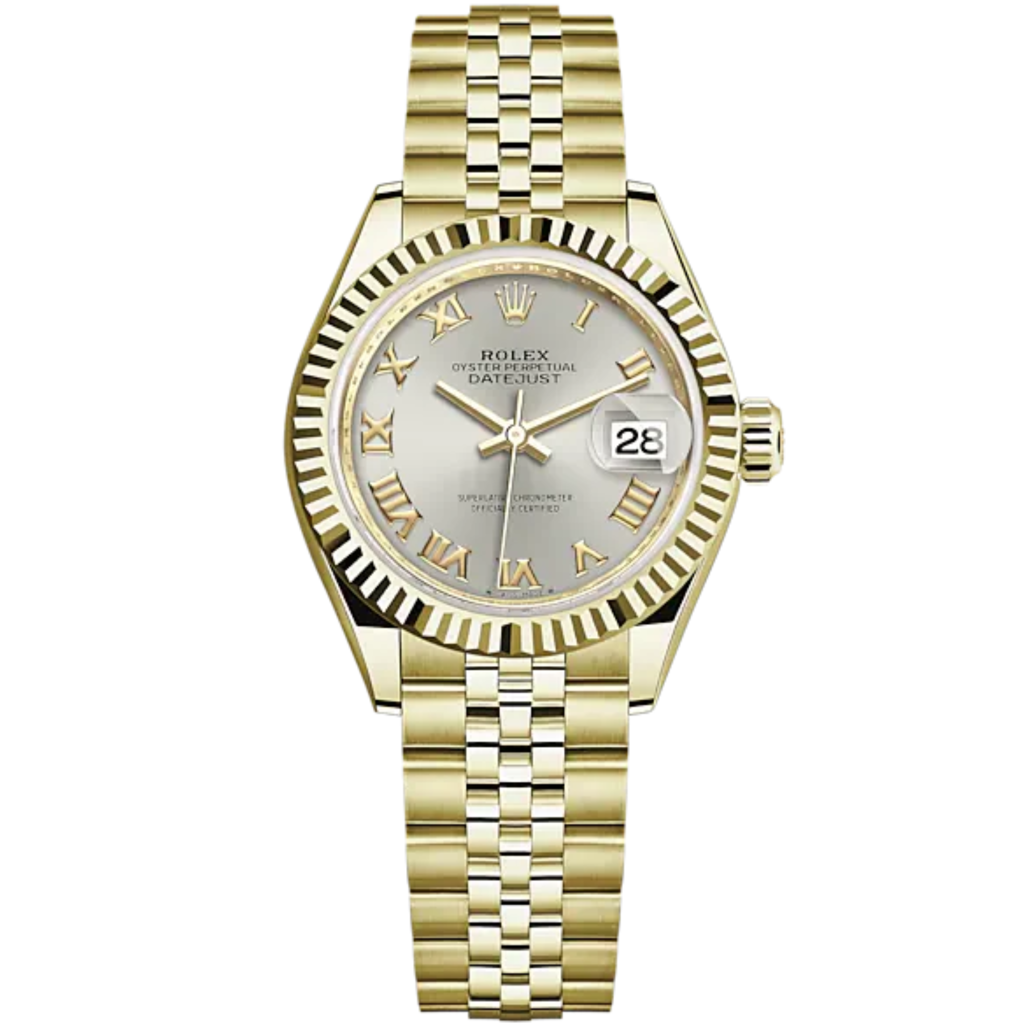 LADY-DATEJUST Yellow Gold Jubilee Bracelet Fluted Bezel Roman Numeral Dial - Rolex