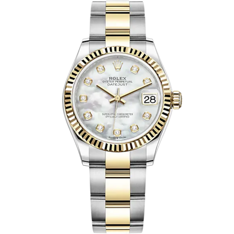 Datejust 31 31mm Oyster Bracelet Oystersteel and Yellow Gold with White Mother-Of-Pearl Diamond-Set Dial Fluted Bezel - Rolex