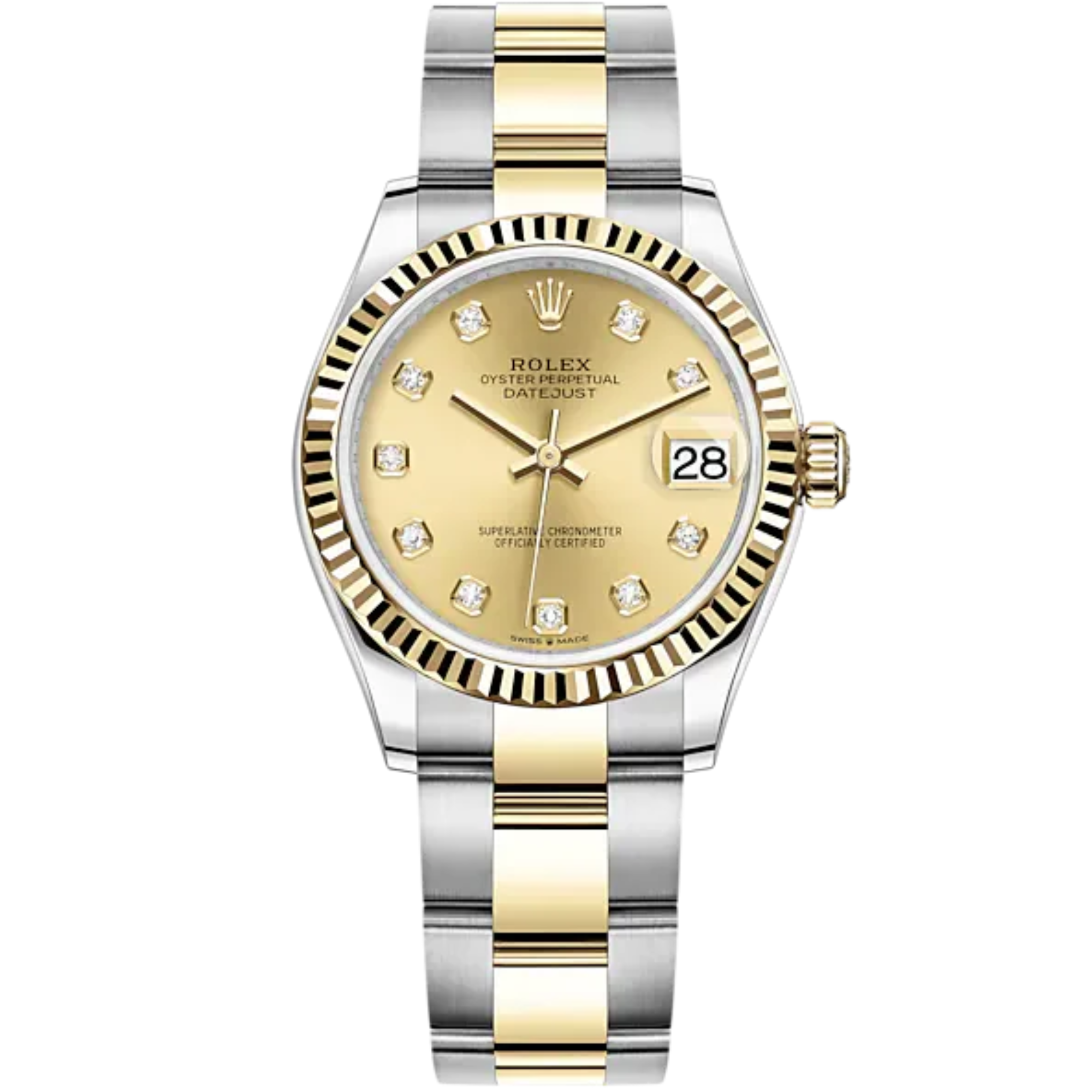 Datejust 31 31mm Oyster Bracelet Oystersteel and Yellow Gold with Champagne-Colour Diamond-Set Dial Fluted Bezel - Rolex
