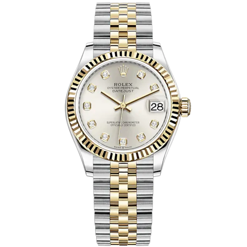 Datejust 31 31mm Jubilee Bracelet Oystersteel and Yellow Gold with Silver Diamond-Set Dial Fluted Bezel - Rolex