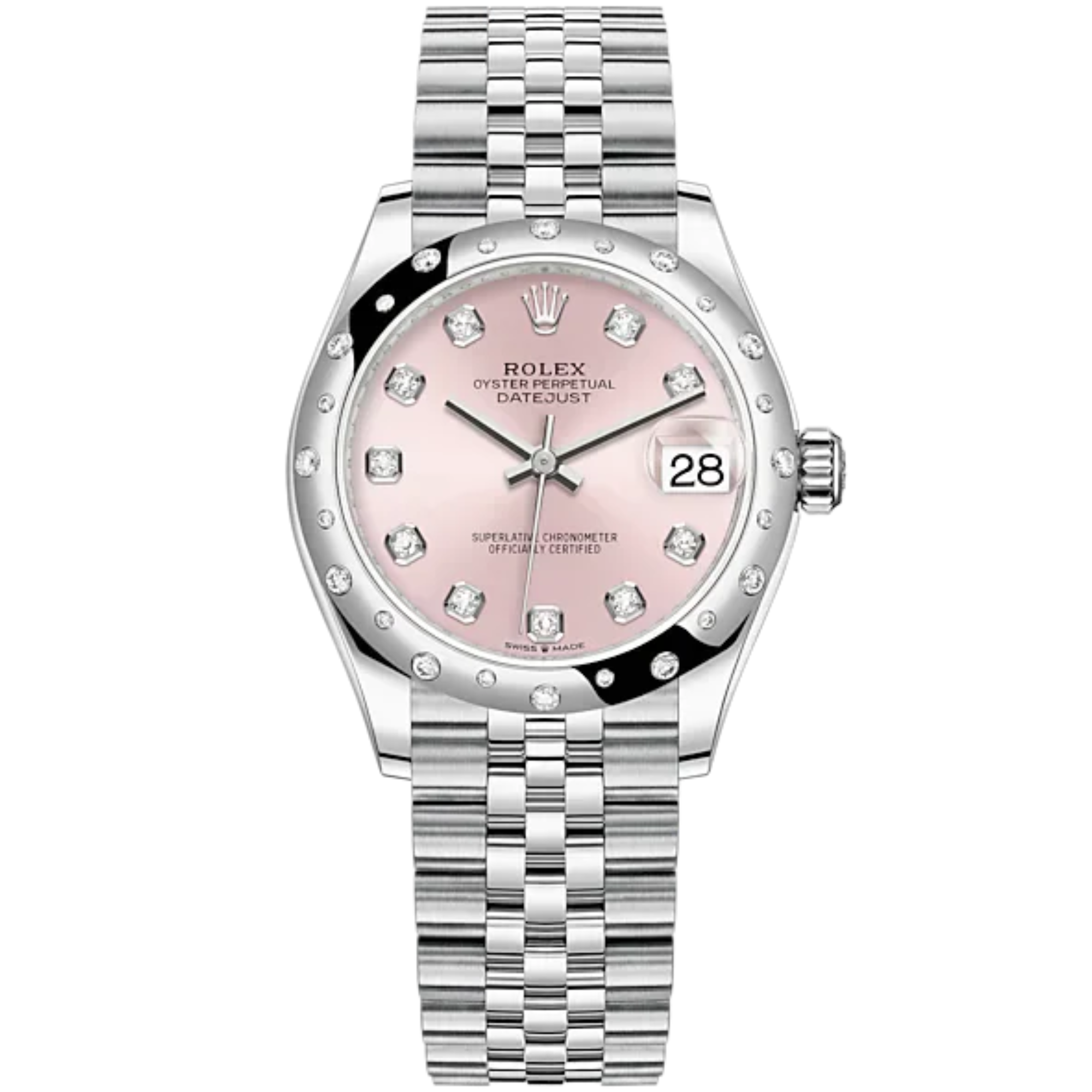 Datejust 31 31mm Jubilee Bracelet Oystersteel and White Gold with Pink Diamond-Set Dial Diamond-Set Bezel - Rolex