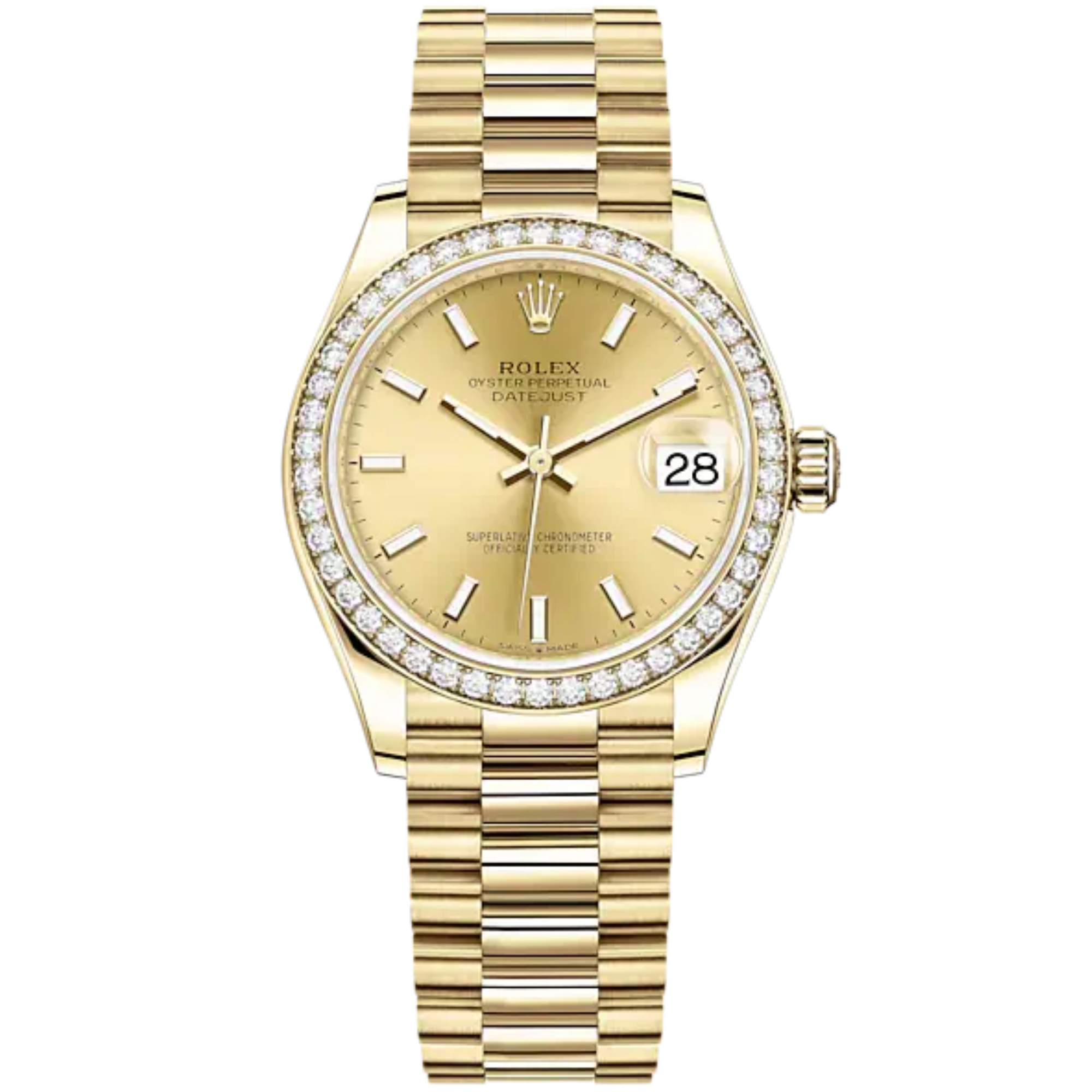 Datejust 31 31mm President Bracelet and 18 CT Yellow Gold with Champagne-Colour Dial Diamond-Set Bezel - Rolex