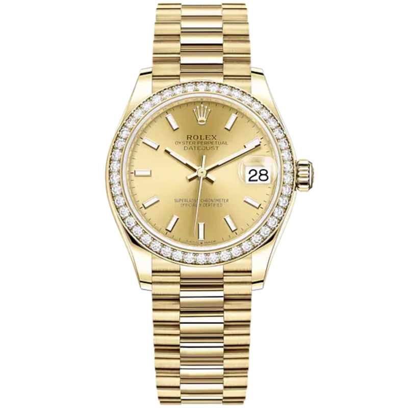 Datejust 31 31mm President Bracelet and 18 CT Yellow Gold with Champagne-Colour Dial Diamond-Set Bezel - Rolex