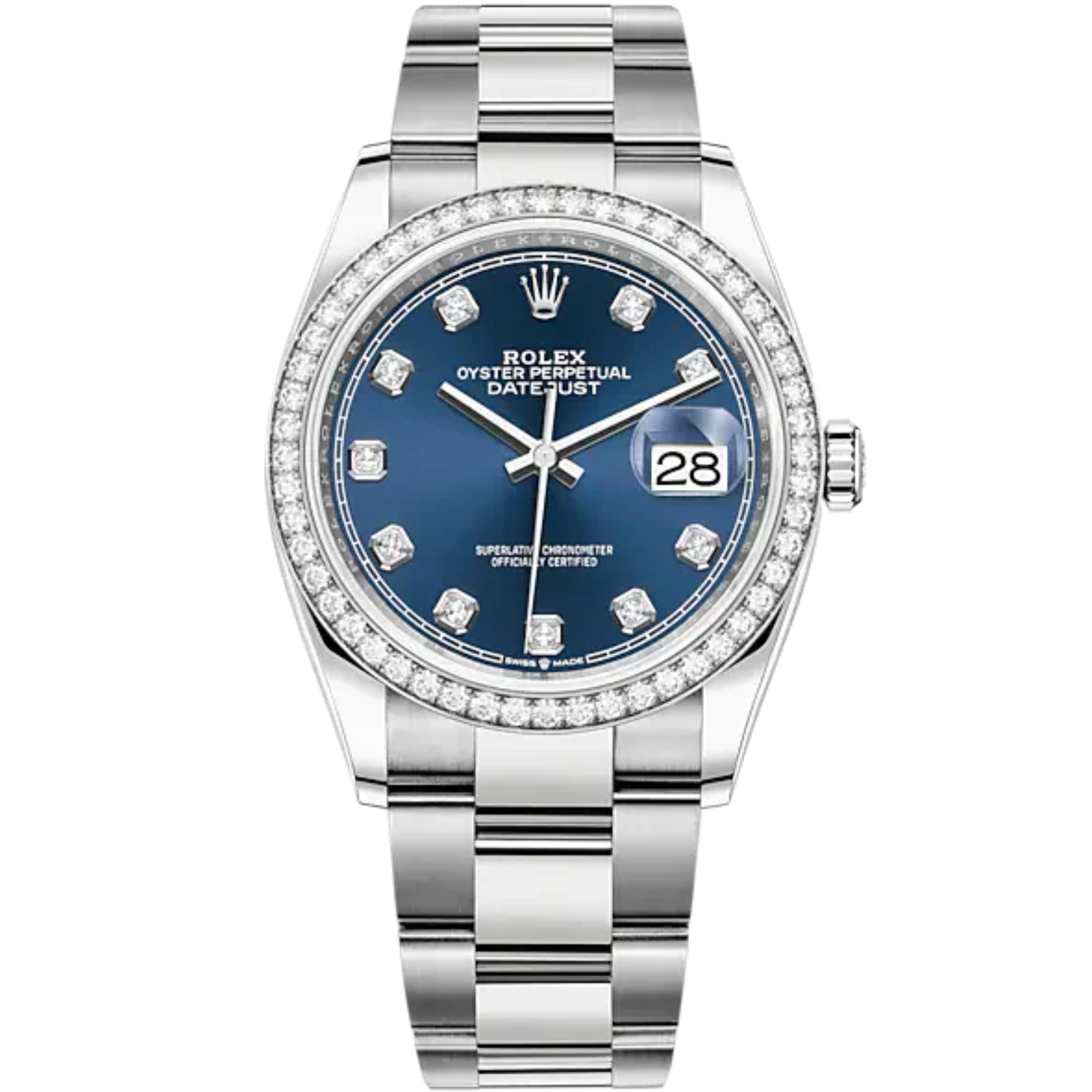Datejust 36 36mm Bracelet Oystersteel and White Gold with Bright Blue Diamond-Set Dial Diamond-Set Bezel - Rolex