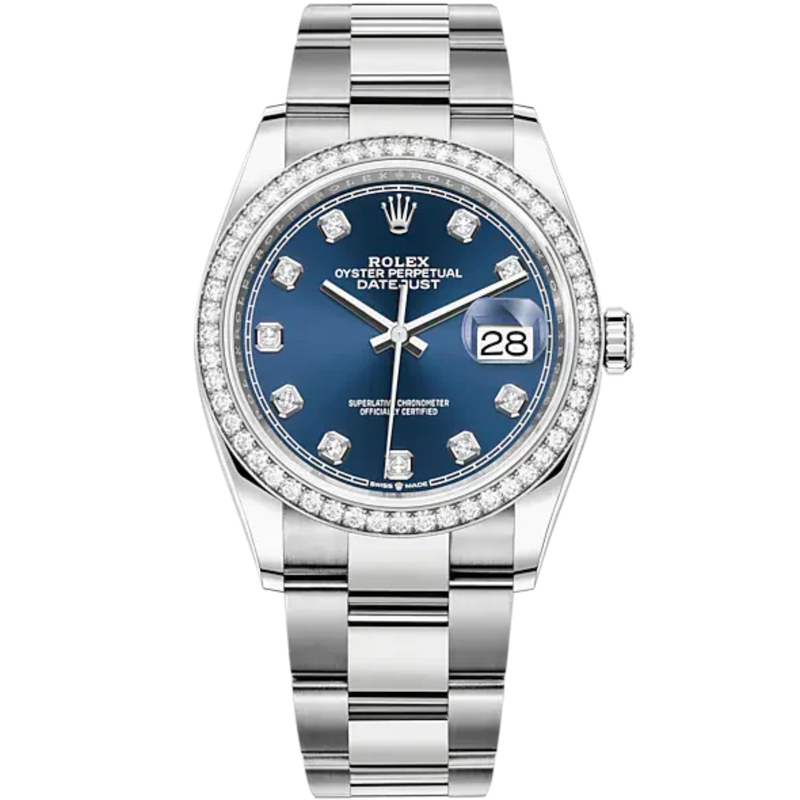 Datejust 36 36mm Bracelet Oystersteel and White Gold with Bright Blue Diamond-Set Dial Diamond-Set Bezel - Rolex