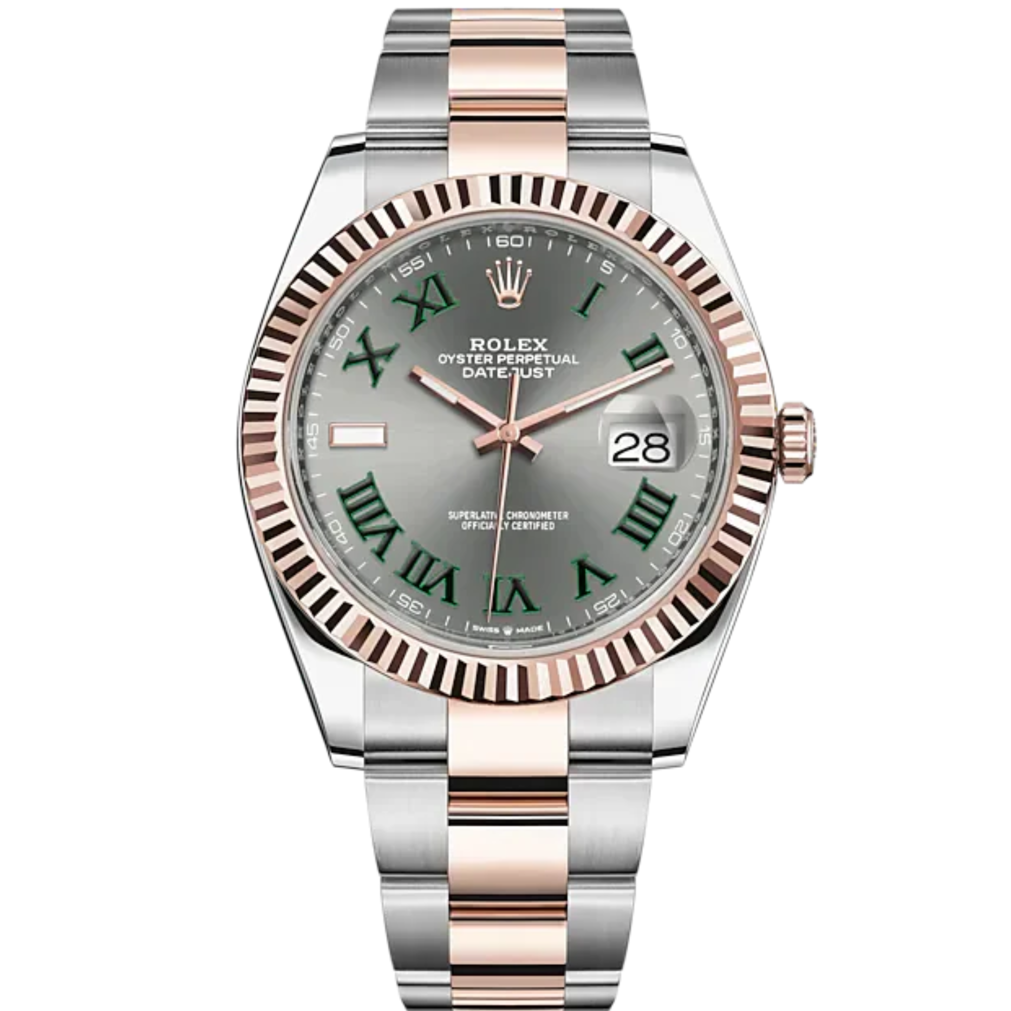 Datejust 41 41mm Oyster Bracelet Oystersteel and Everose Gold with Slate Dial Fluted Bezel - Rolex