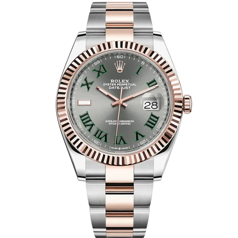 Datejust 41 41mm Oyster Bracelet Oystersteel and Everose Gold with Slate Dial Fluted Bezel - Rolex