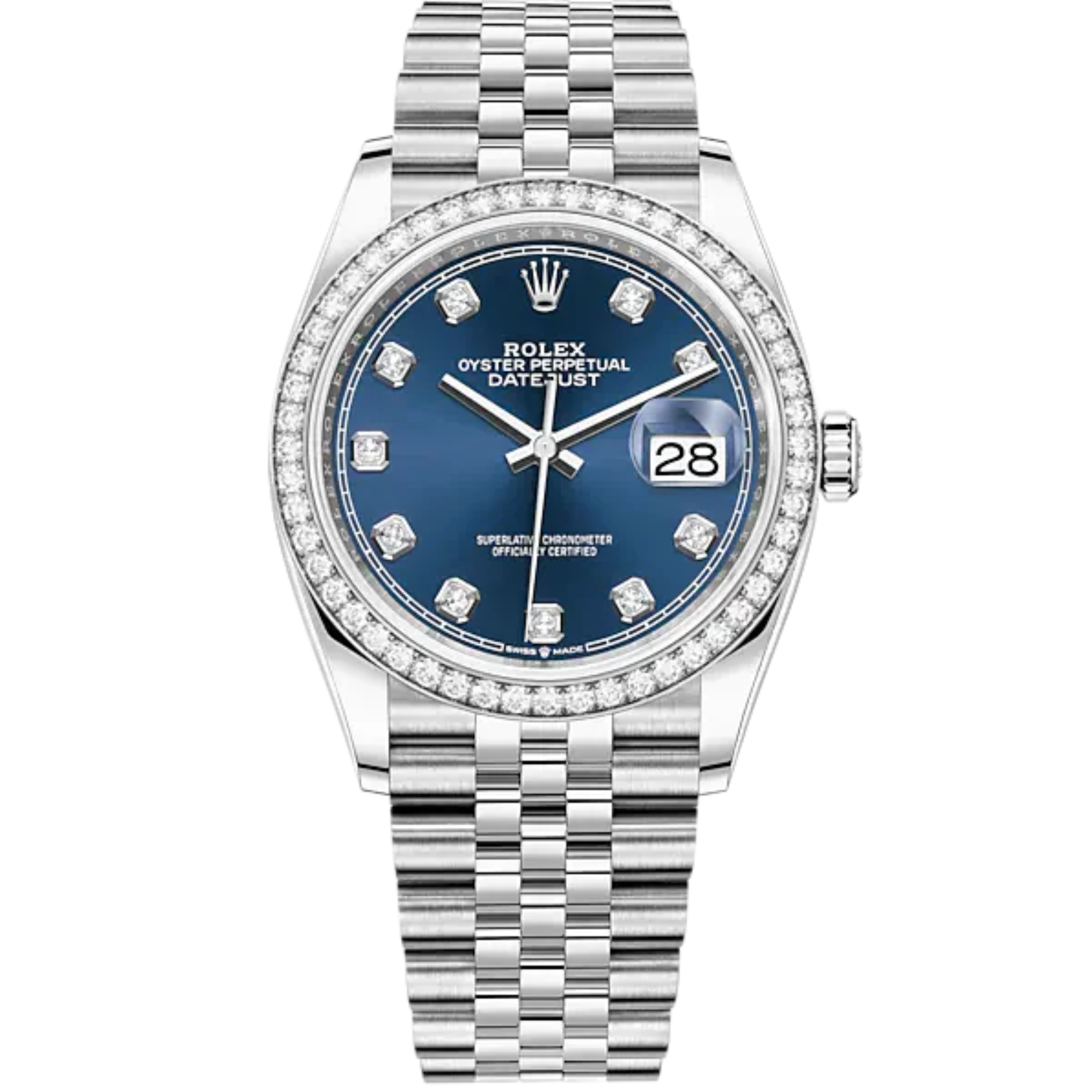 Datejust 36 36mm Oystersteel Jubilee Bracelet and White Gold with Bright Blue Diamond-Set Dial Diamond-Set Bezel - Rolex