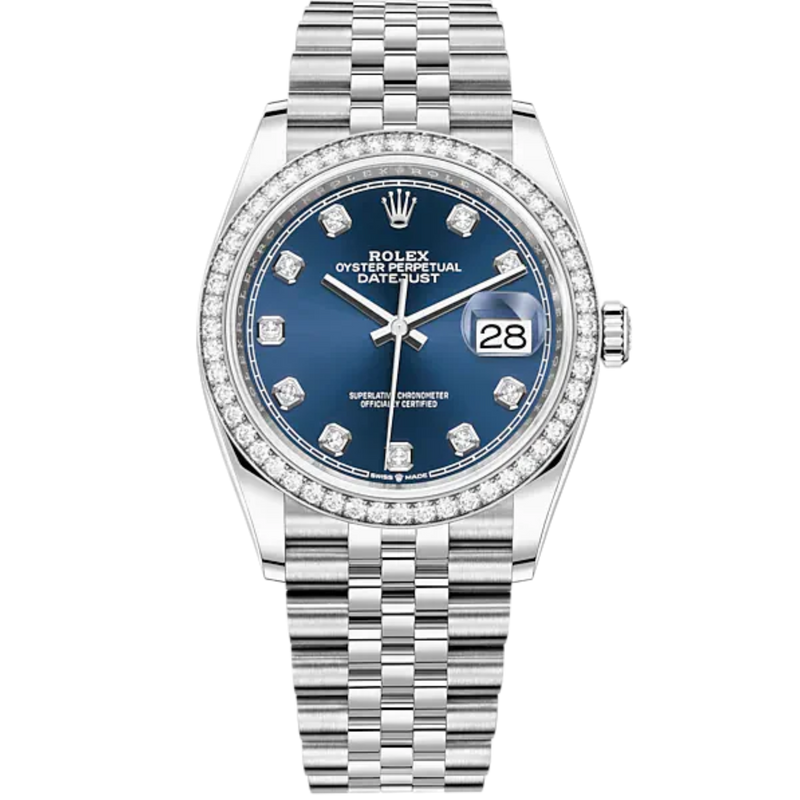 Datejust 36 36mm Oystersteel Jubilee Bracelet and White Gold with Bright Blue Diamond-Set Dial Diamond-Set Bezel - Rolex