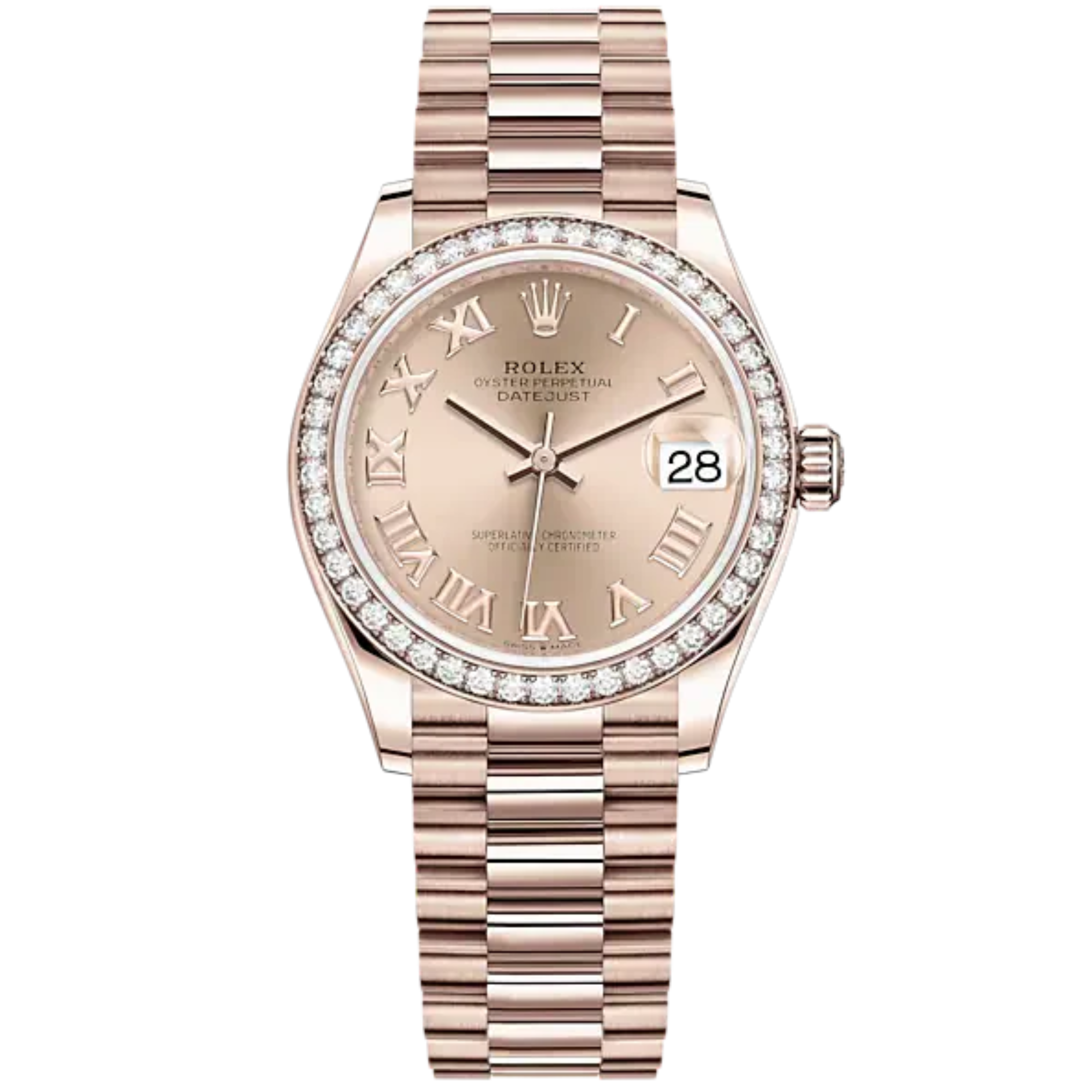 Datejust 31 31mm President Bracelet and 18 CT Everose Gold with Rosé-Colour Roman Dial Diamond-Set Bezel - Rolex