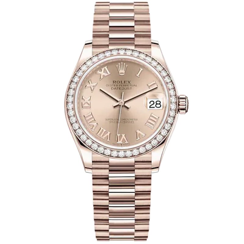 Datejust 31 31mm President Bracelet and 18 CT Everose Gold with Rosé-Colour Roman Dial Diamond-Set Bezel - Rolex