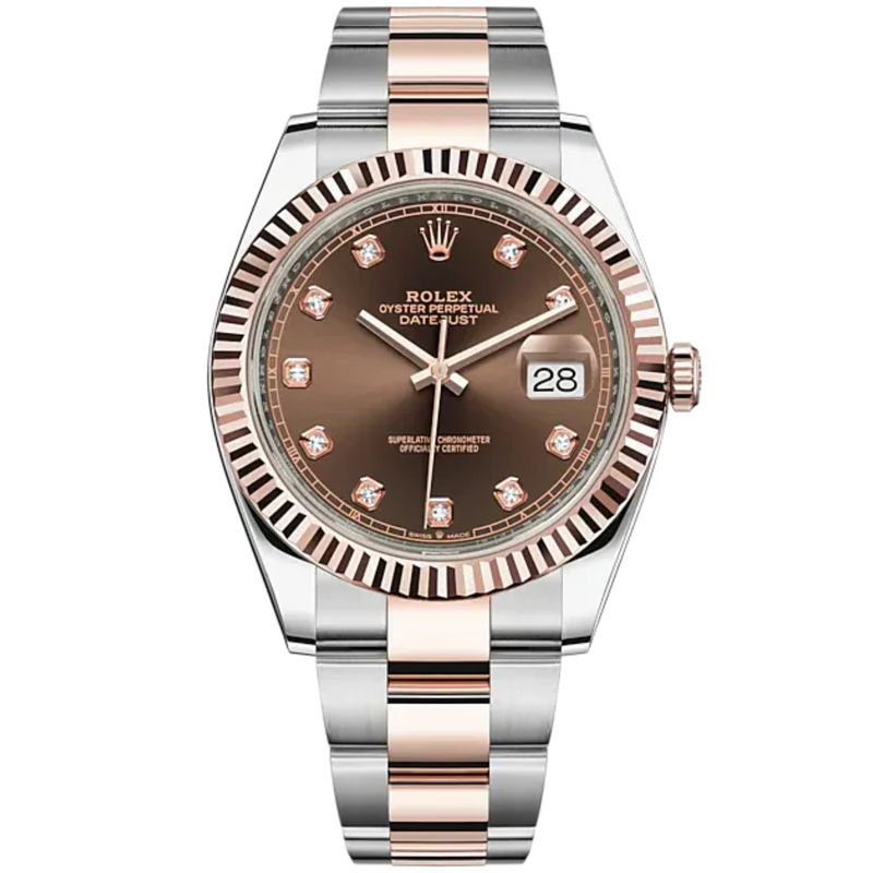 Datejust 41 41mm Oyster Bracelet Oystersteel and Everose Gold with Chocolate Diamond-Set Dial Fluted Bezel - Rolex