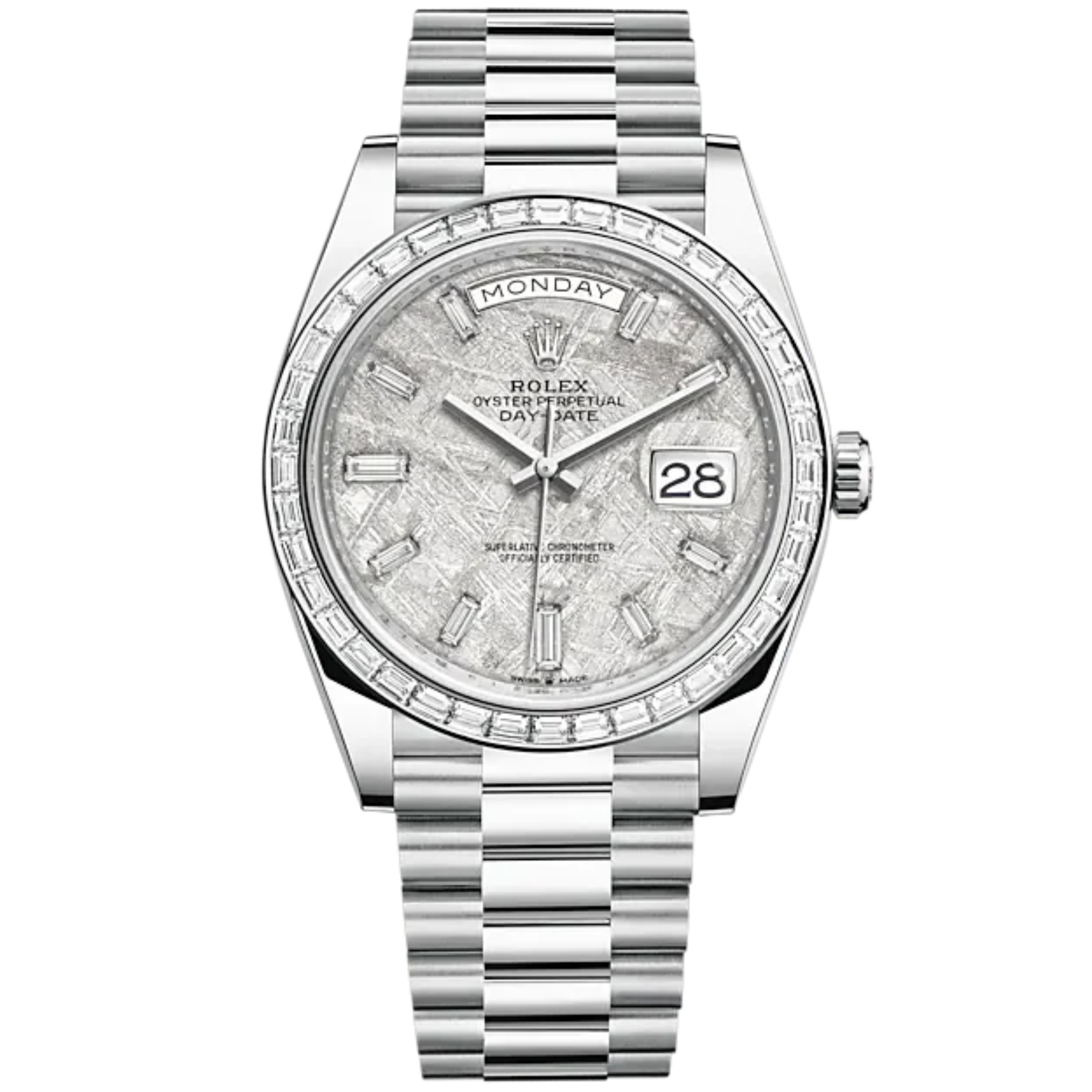 Day-Date 40 40mm President Bracelet and 18 KT White Gold with Meteorite Dial Diamond-Set Dial and Diamond-Set Bezel - Rolex