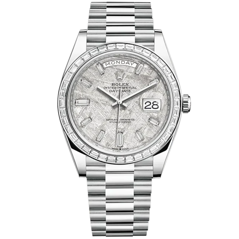 Day-Date 40 40mm President Bracelet and 18 KT White Gold with Meteorite Dial Diamond-Set Dial and Diamond-Set Bezel - Rolex