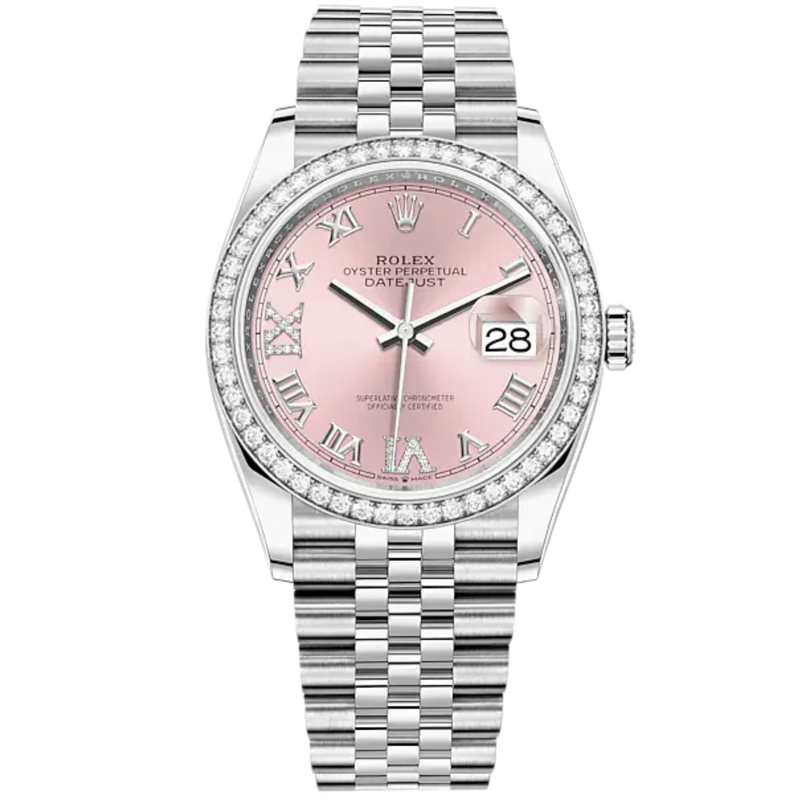 Datejust 36 36mm Oystersteel Jubilee Bracelet and White Gold with Pink Diamond-Set Dial Diamond-Set Bezel - Rolex