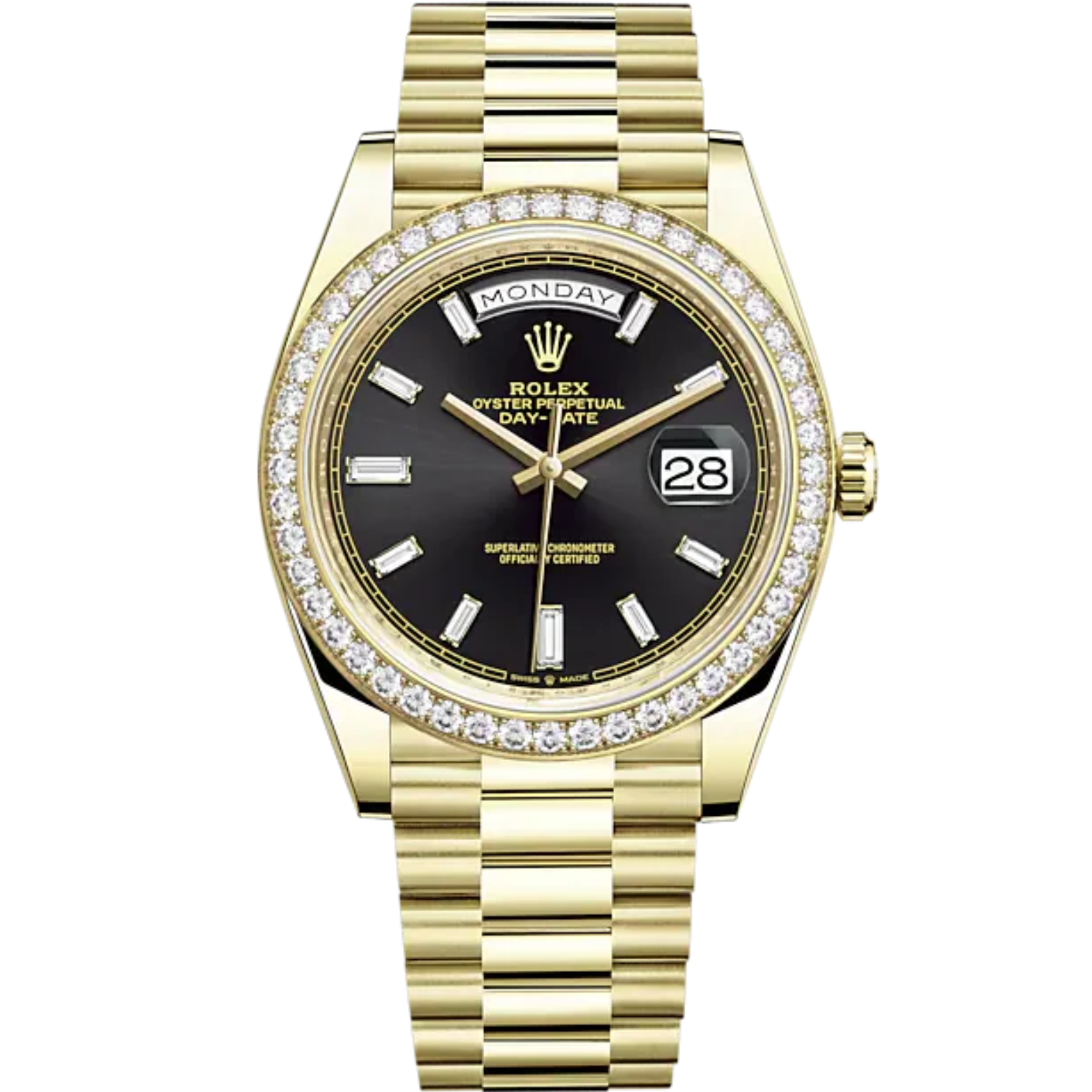 Rolex Day Date Ref. 228348RBR Black Diamond Dial Round Diamond Bezel - Rolex