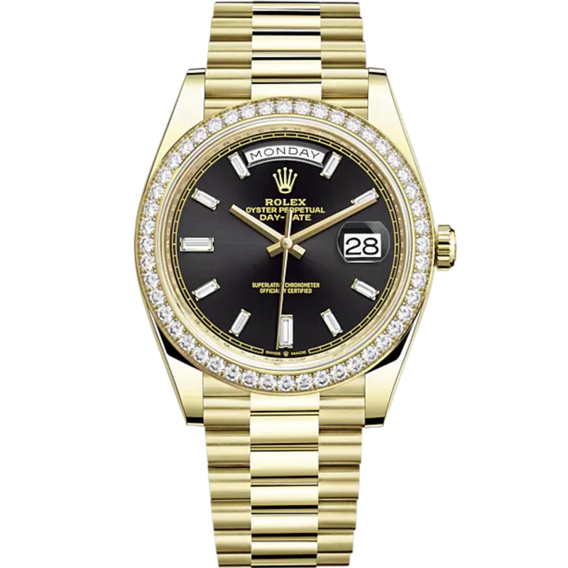Rolex Day Date Ref. 228348RBR Black Diamond Dial Round Diamond Bezel - Rolex