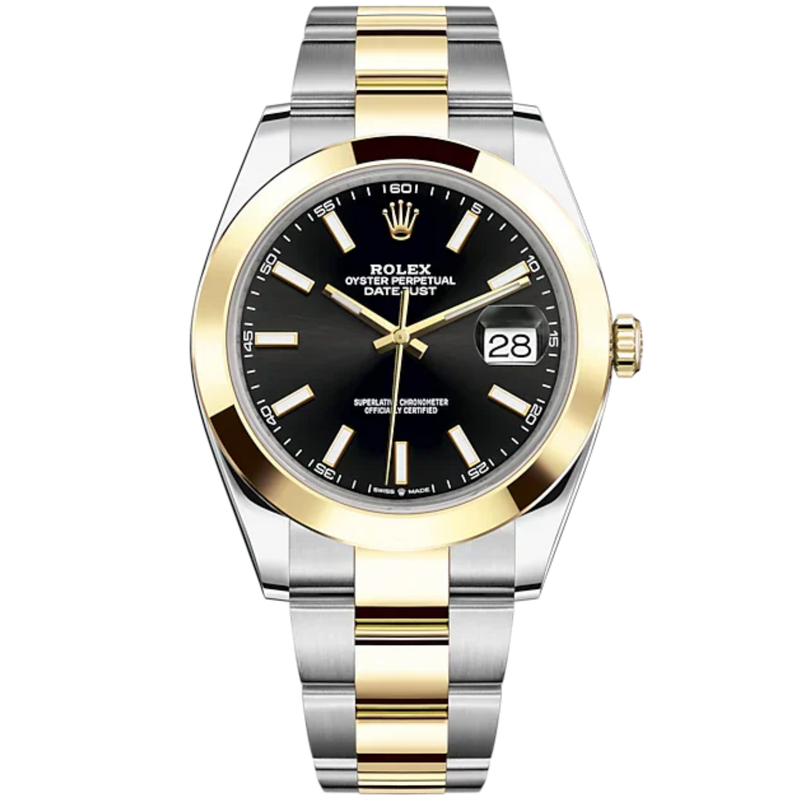 Datejust 41 41mm Oyster Bracelet Oystersteel and Yellow Gold with Bright Black Dial Yellow Gold Bezel - Rolex