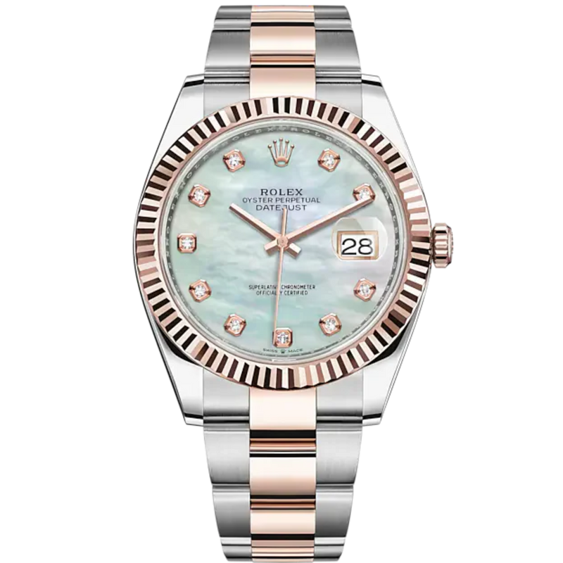 Datejust 41 41mm Oyster Bracelet Oystersteel and Everose Gold with White Mother-Of-Pearl Diamond-Set Dial Fluted Bezel - Rolex